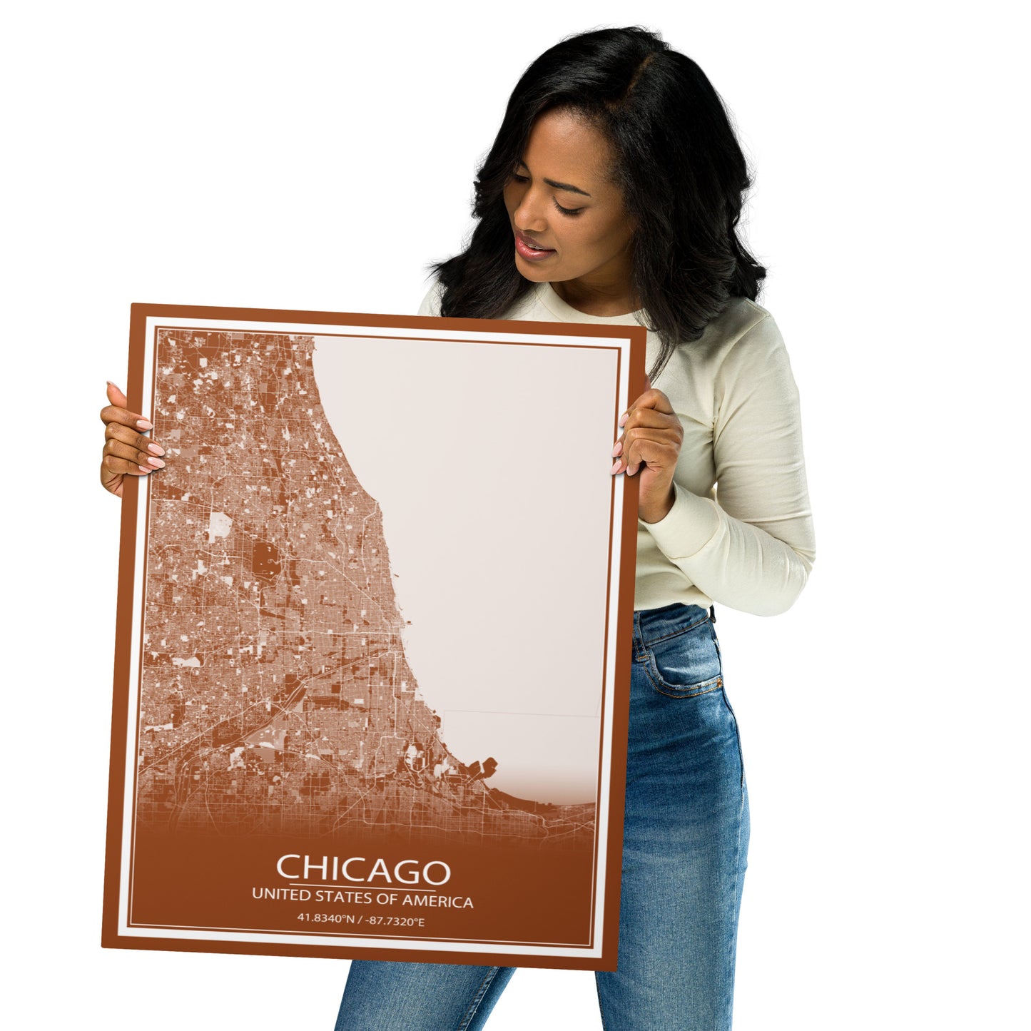 Chicago Brown and White Metal Map