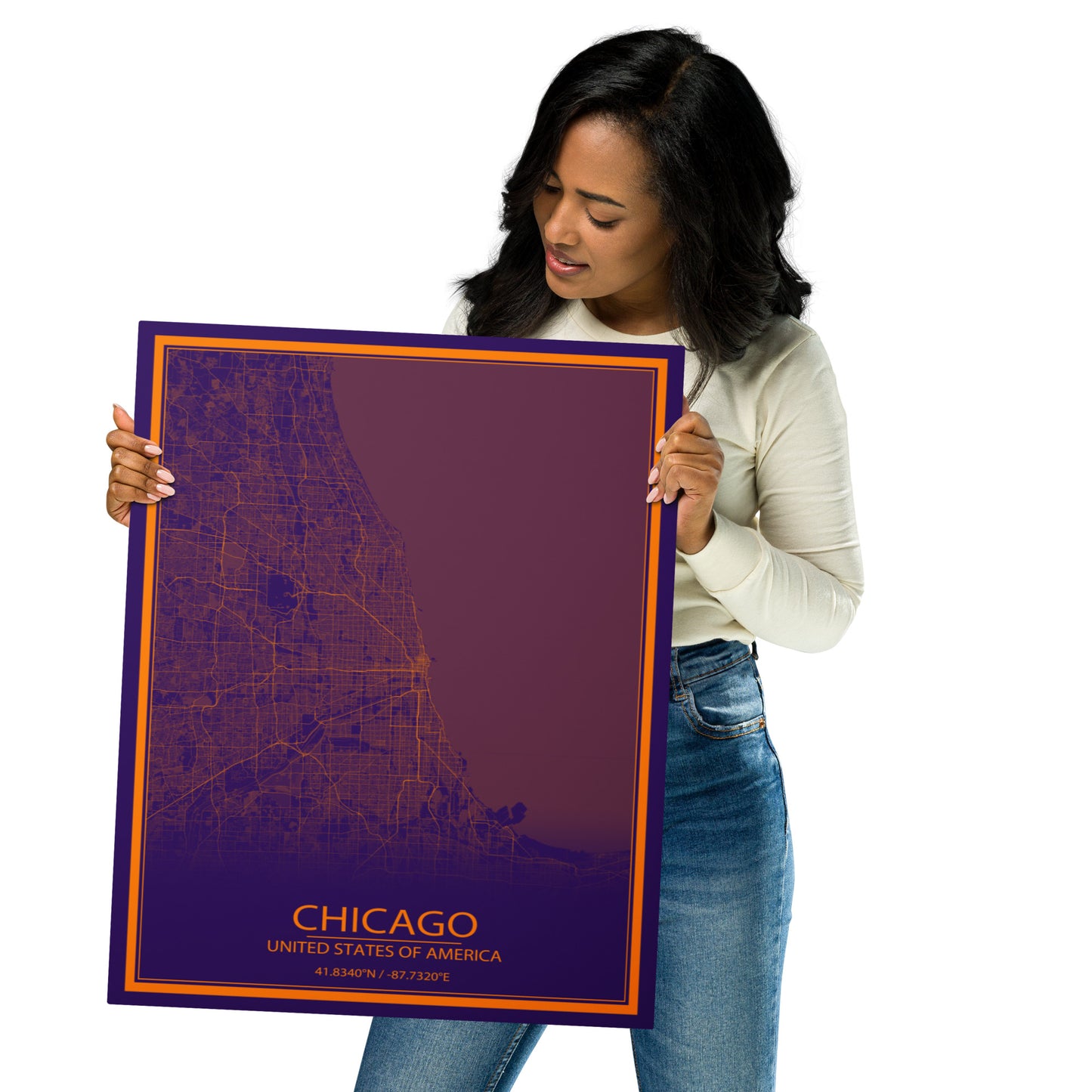 Chicago Purple and Orange Metal Map