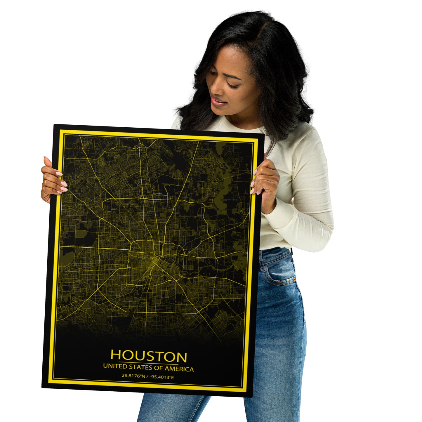 Houston Black and Yellow Metal Map