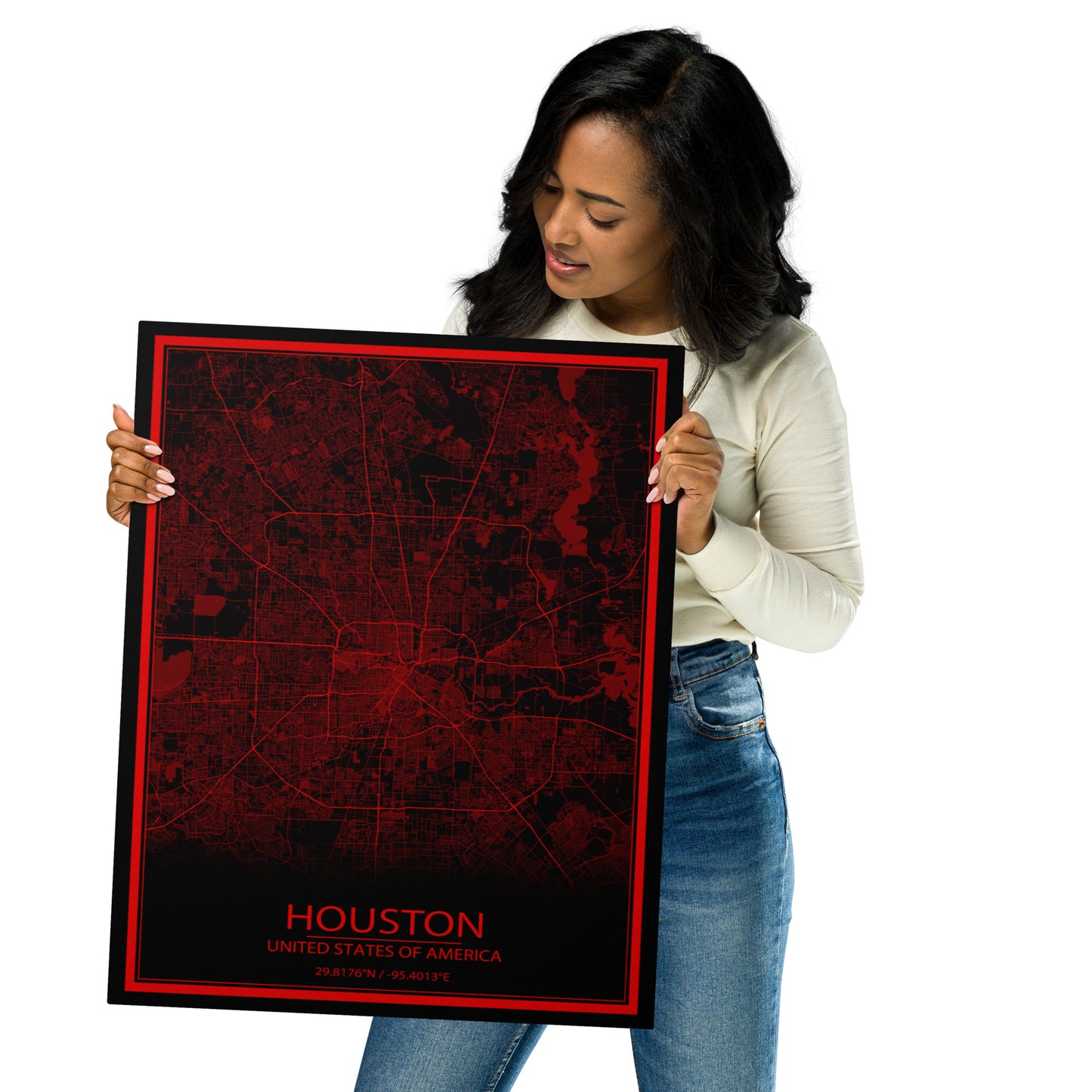 Houston Black and Red Metal Map