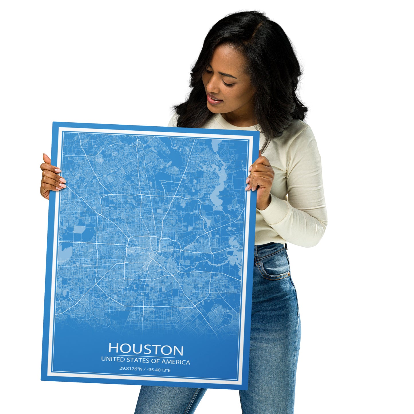 Houston Blue and White Metal Map