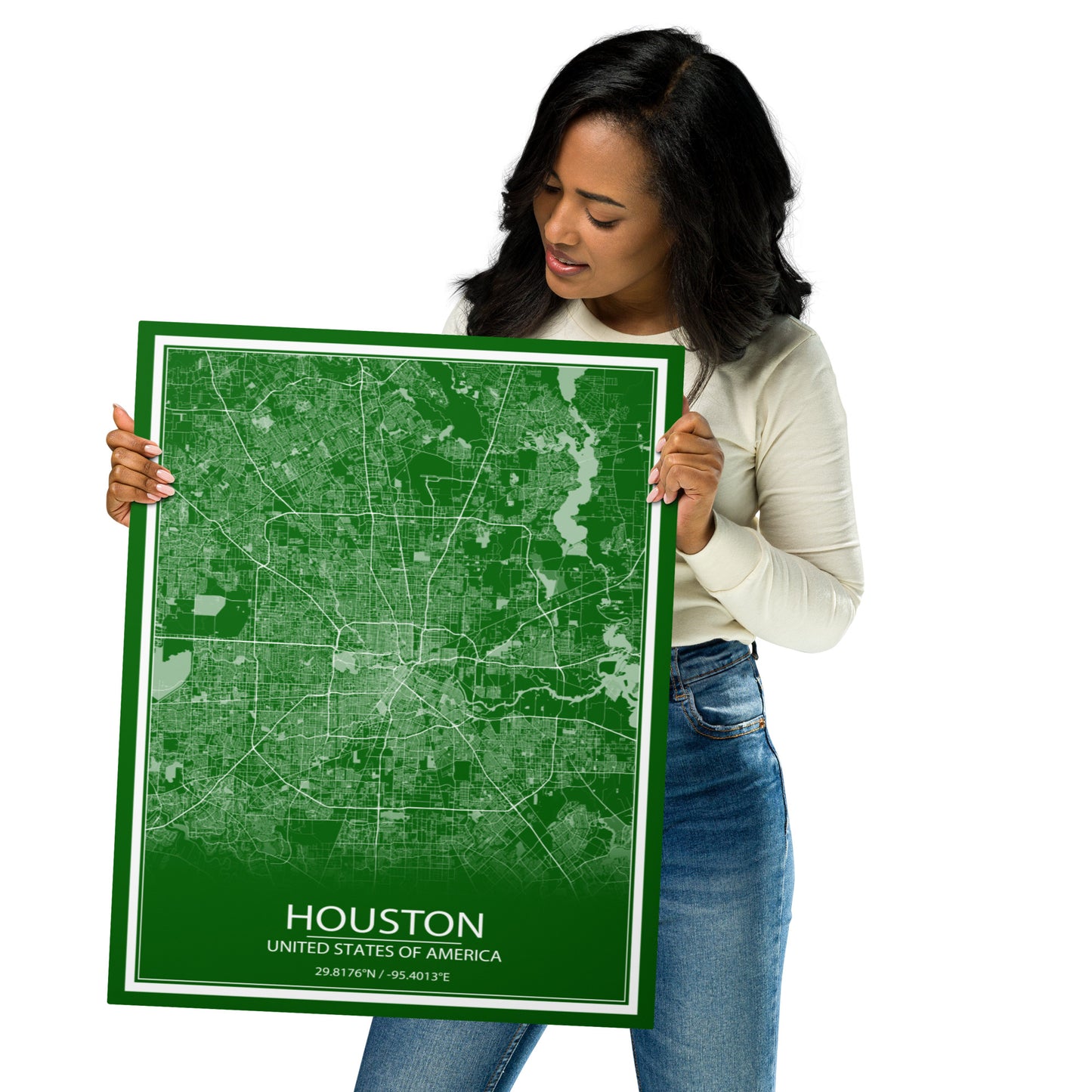 Houston Green and White Metal Map