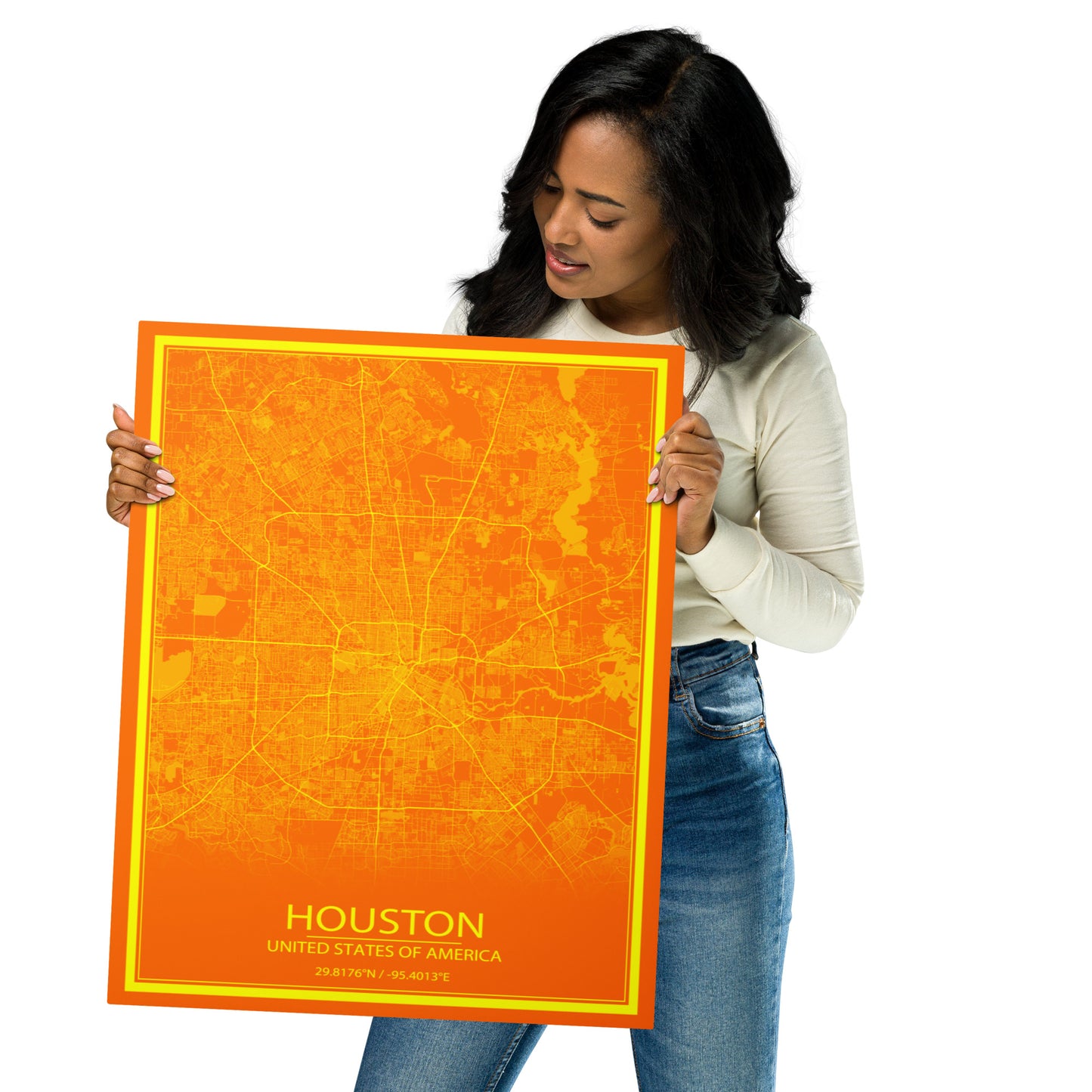 Houston Orange and Yellow Metal Map