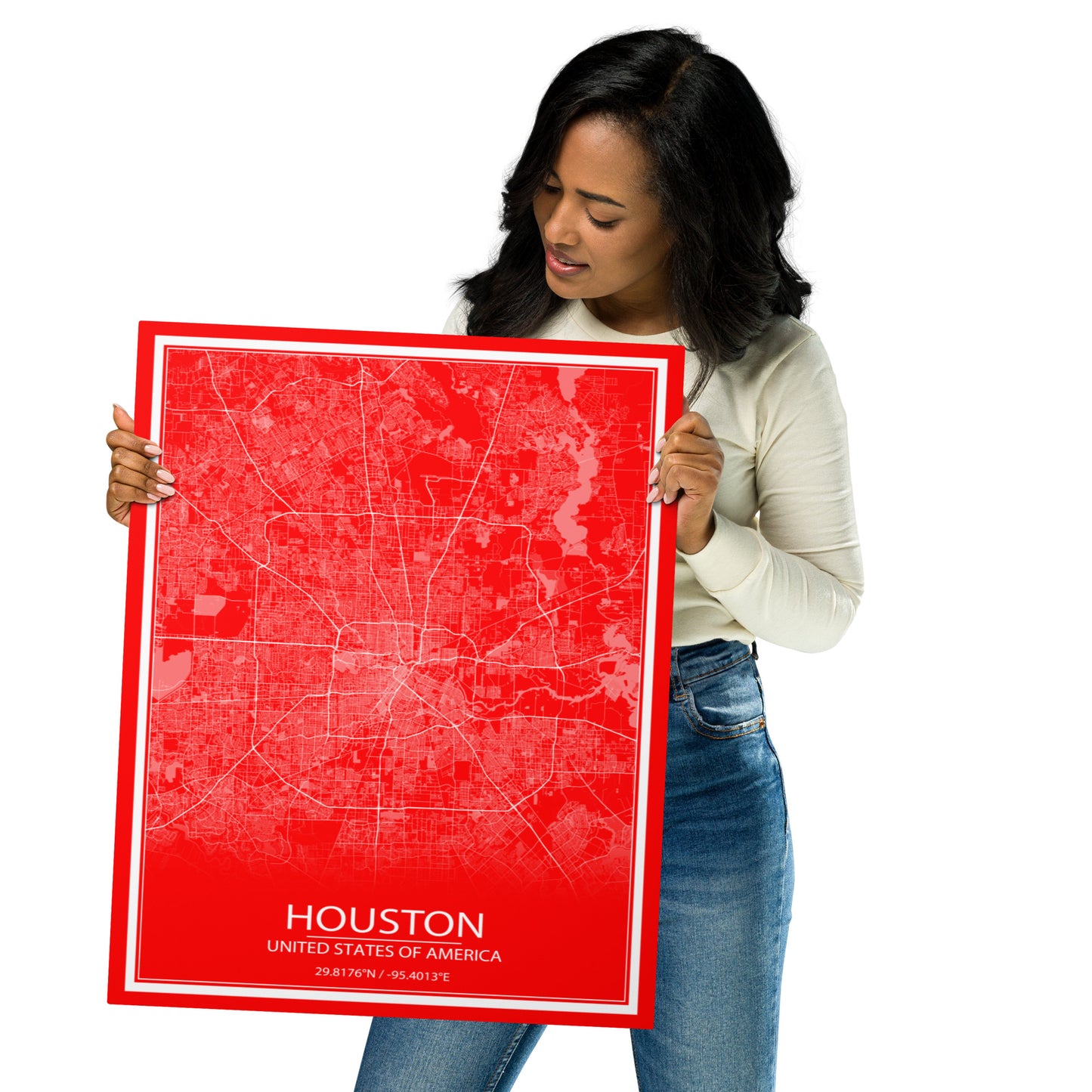 Houston Red and White Metal Map