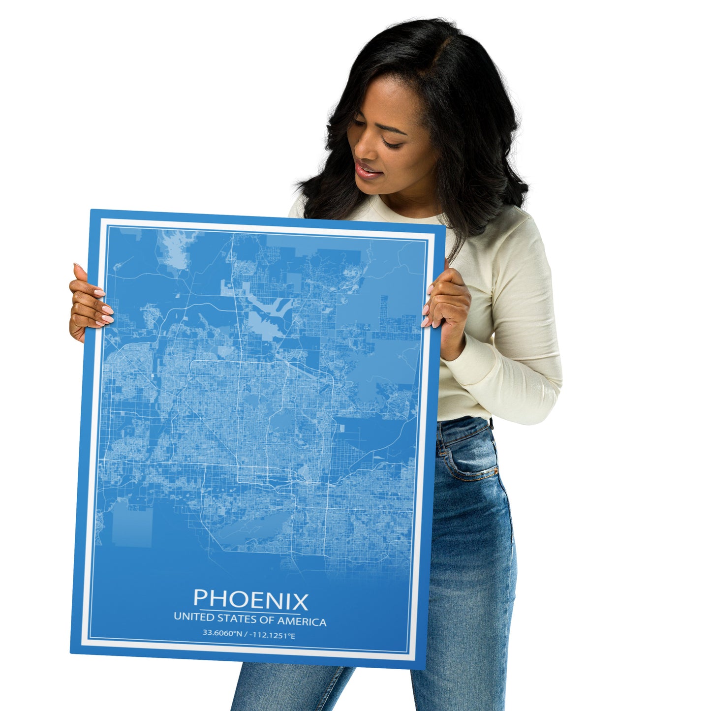 Phoenix Blue and White Metal Map