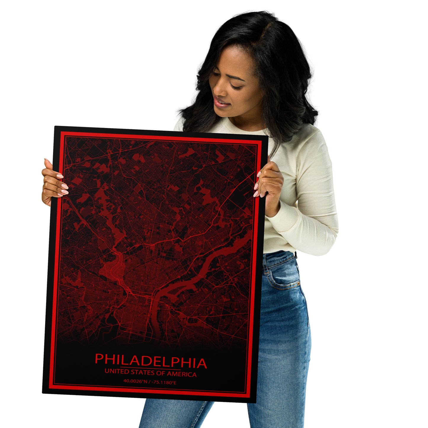 Philadelphia Black and Red Metal Map