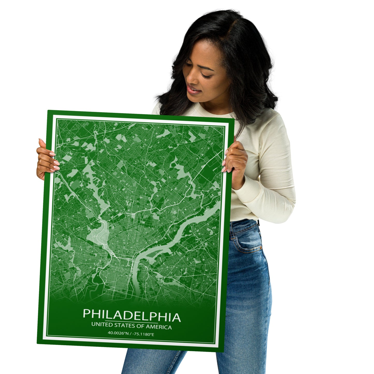 Philadelphia Green and White Metal Map