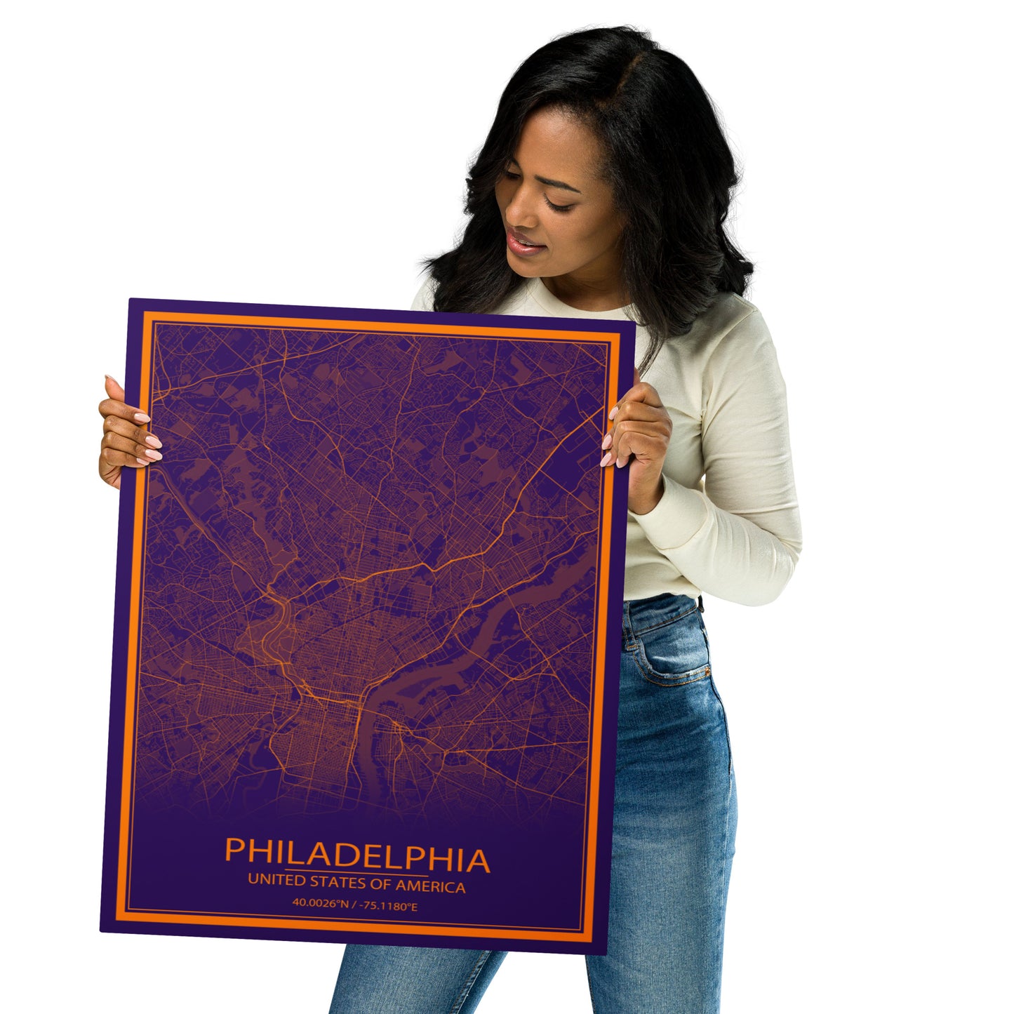 Philadelphia Purple and Orange Metal Map