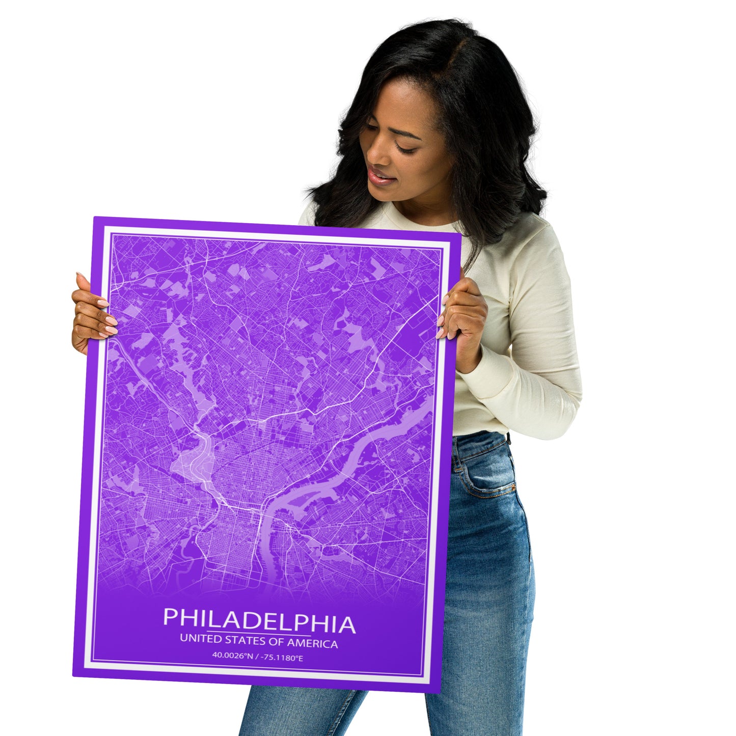 Philadelphia Purple and White Metal Map