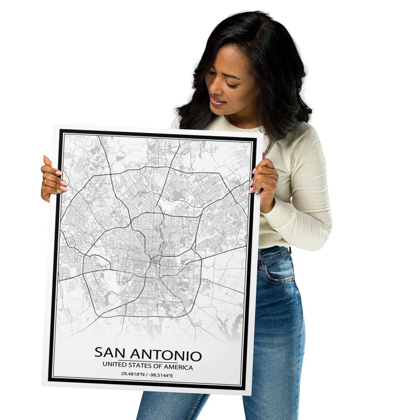 San Antonio White Metal Map