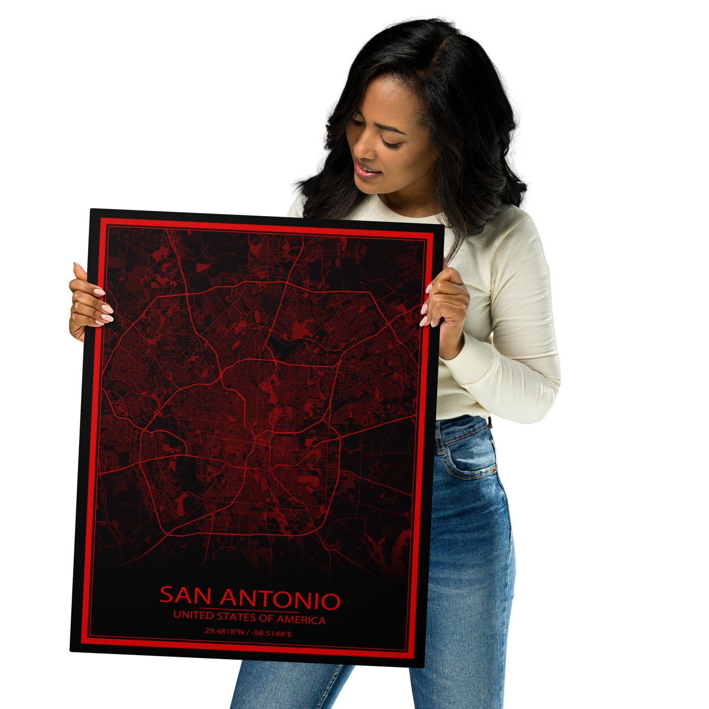 San Antonio Black And Red Metal Map