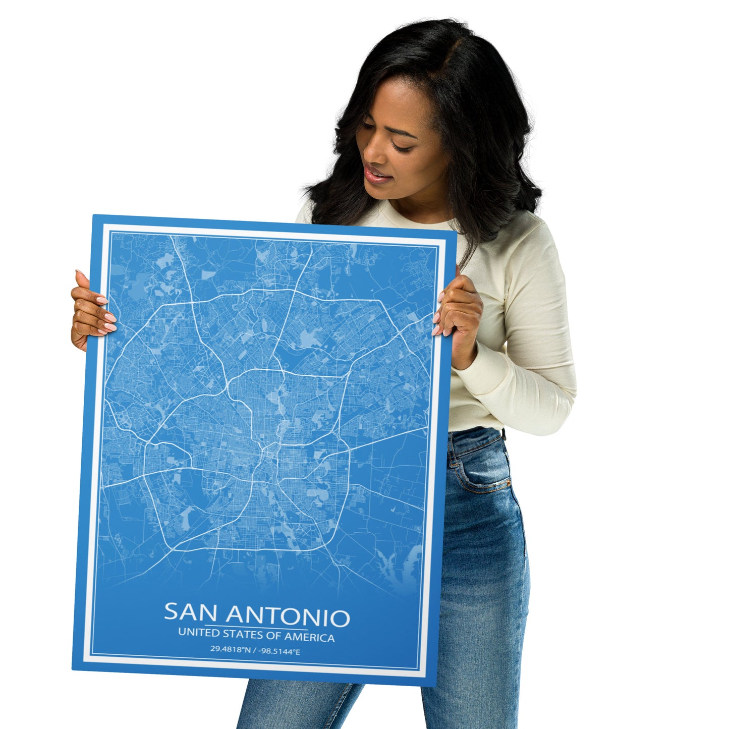 San Antonio Blue and White Metal Map