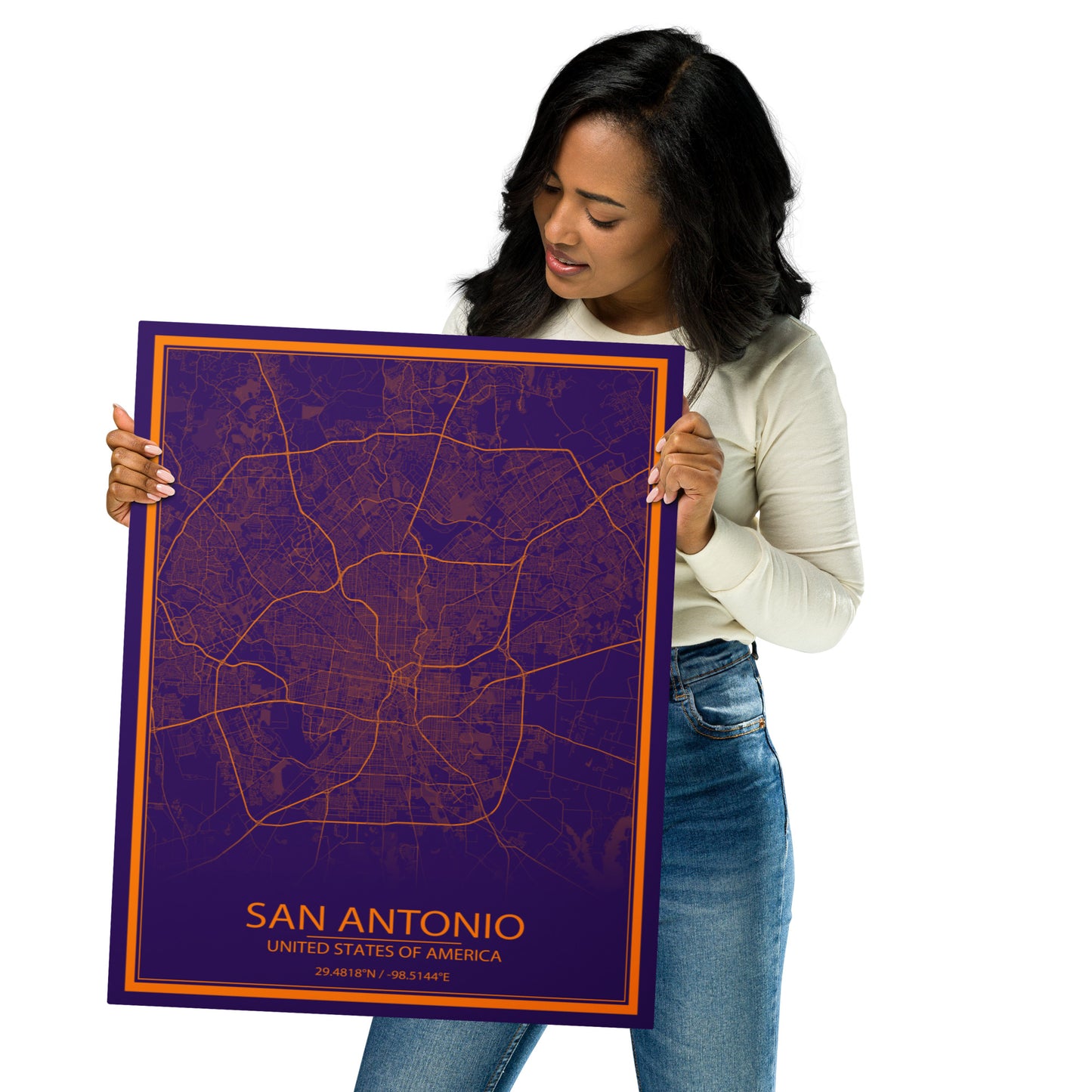 San Antonio Purple and Orange Metal Map