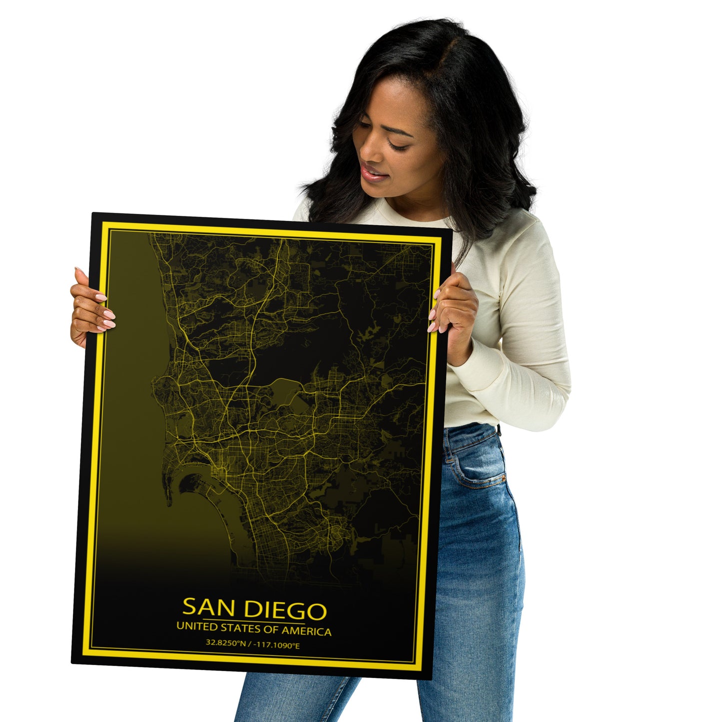 San Diego Black and Yellow Metal Map