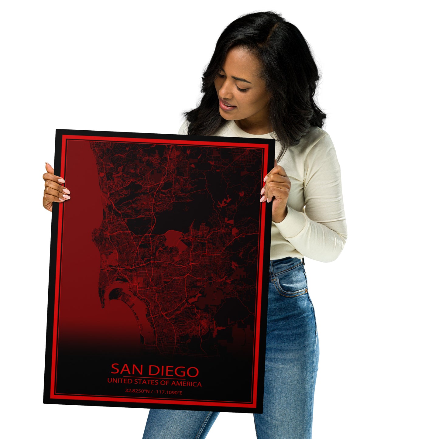 San Diego Black and Red Metal Map