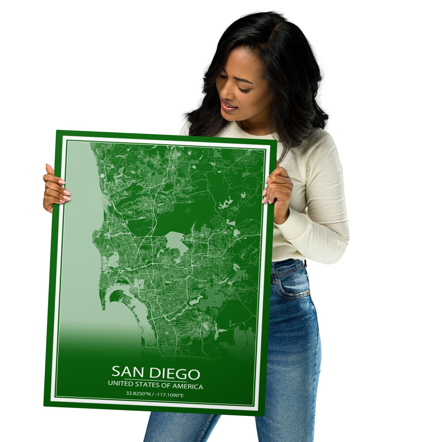 San Diego Green and White Metal Map