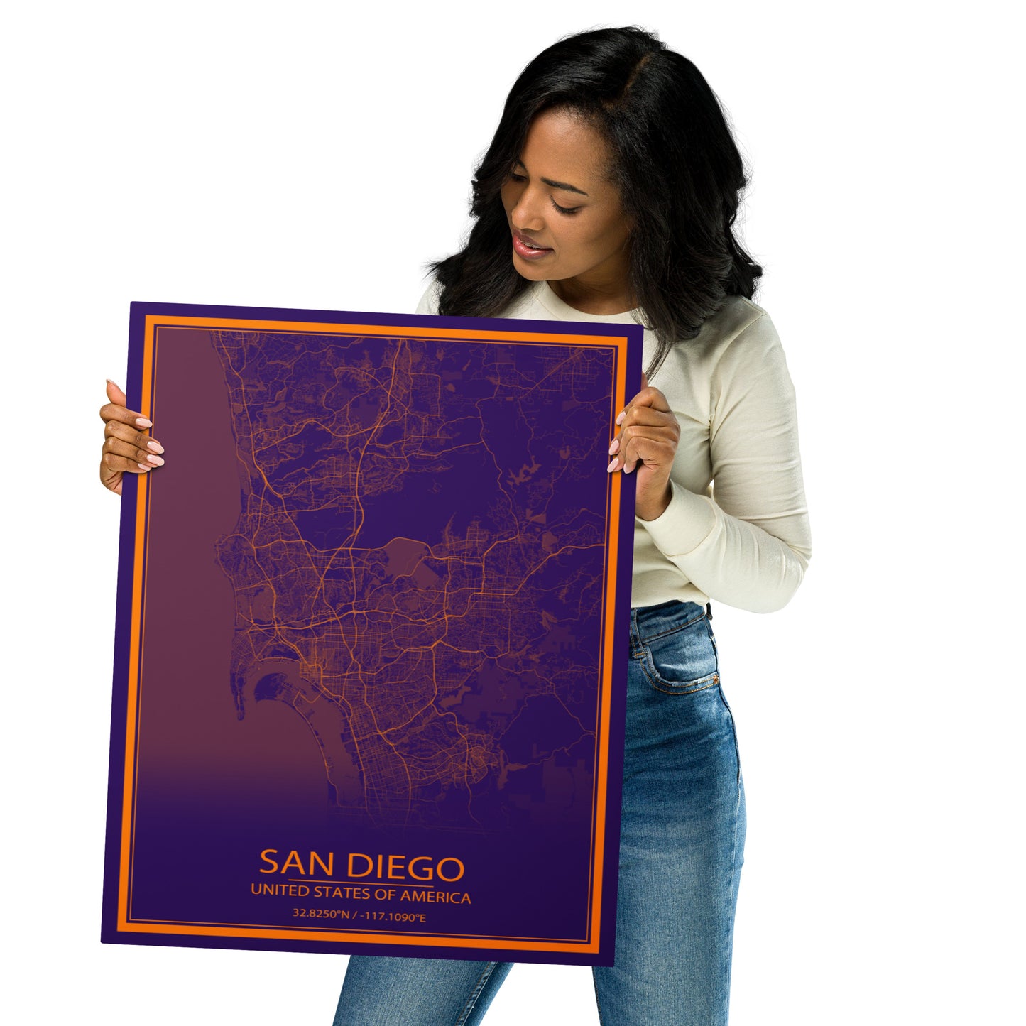 San Diego Purple and Orange Metal Map