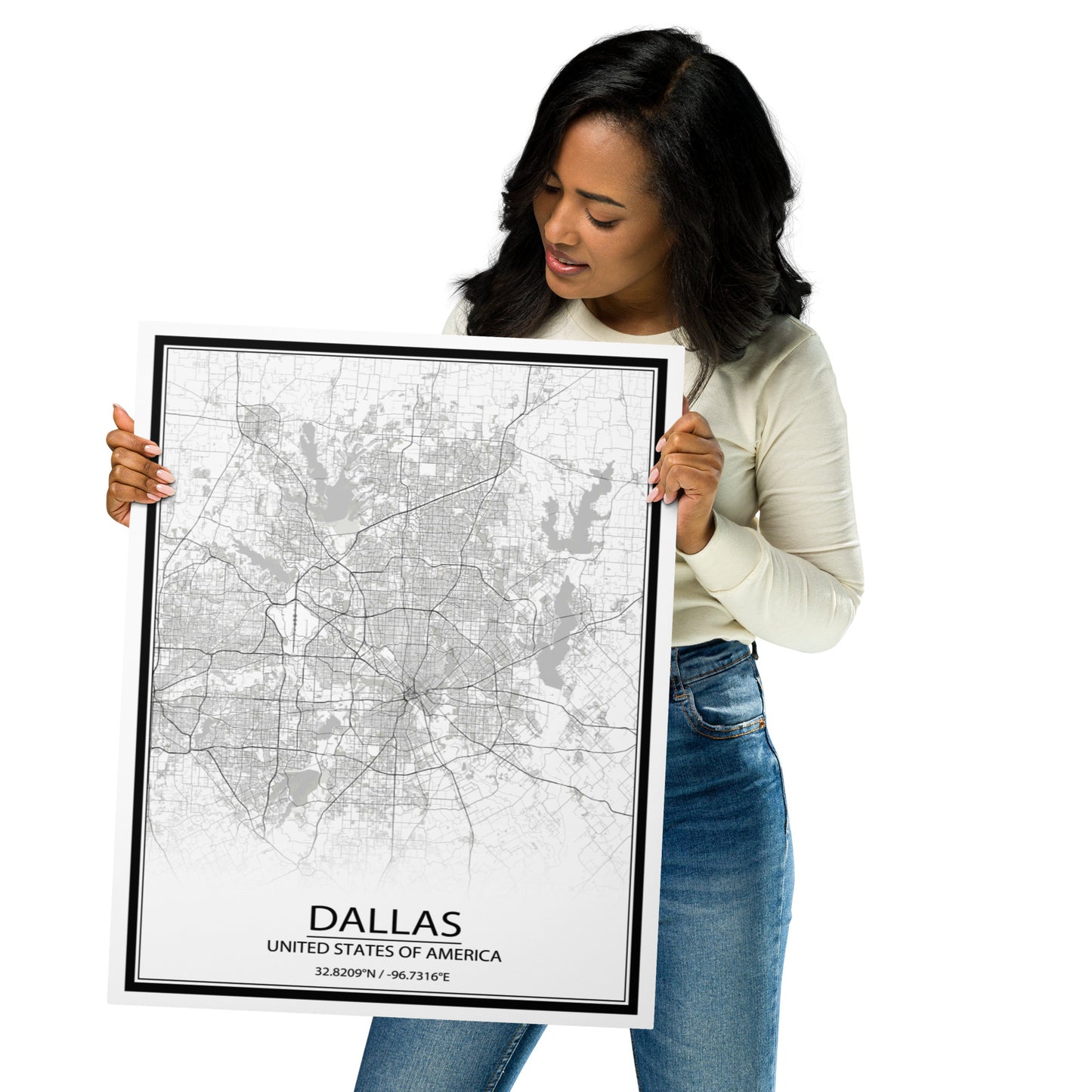 Dallas White Metal Map