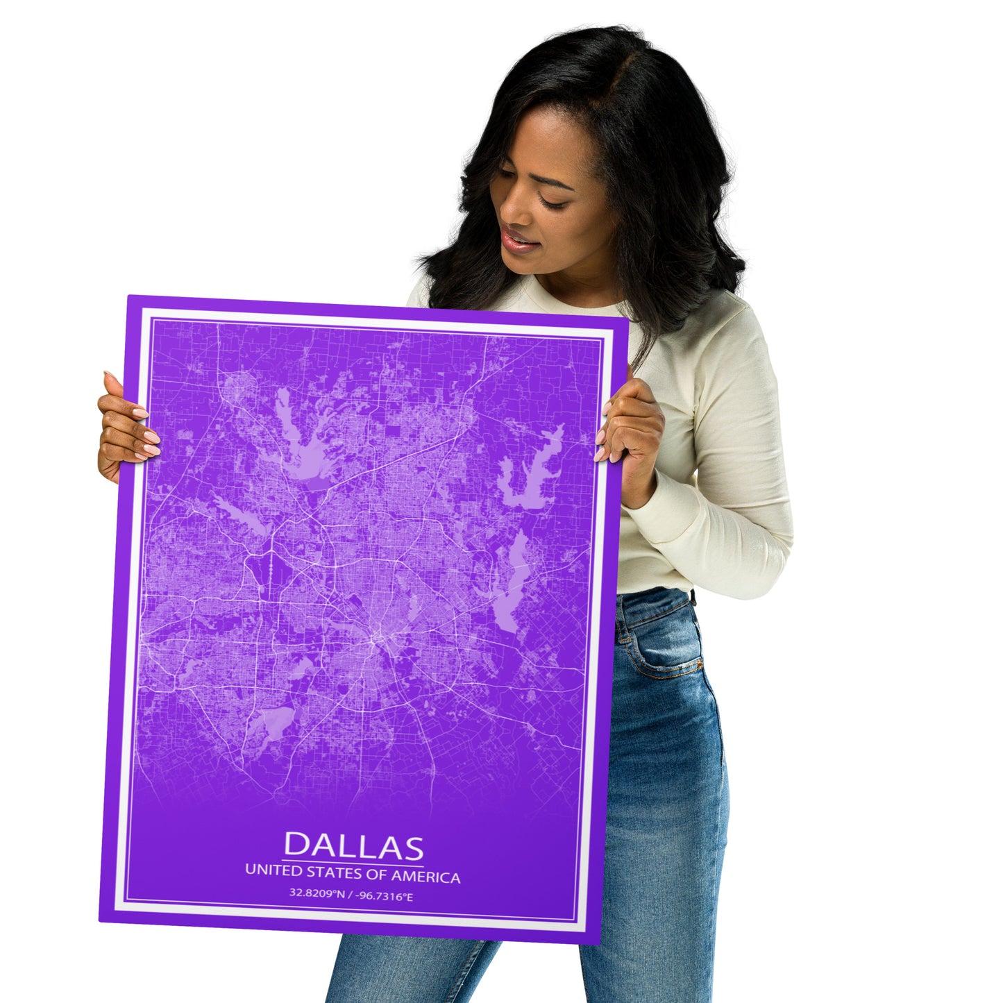 Dallas Purple and White Metal Map