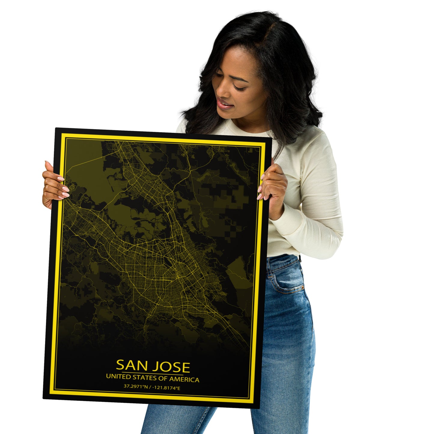 San Jose Black and Yellow Metal Map