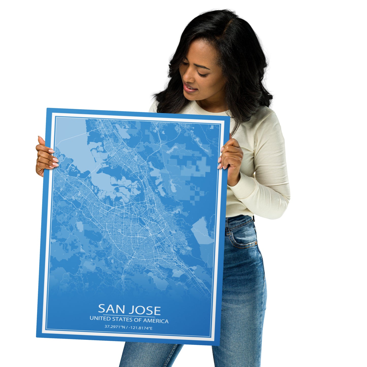 San Jose Blue and White Metal Map