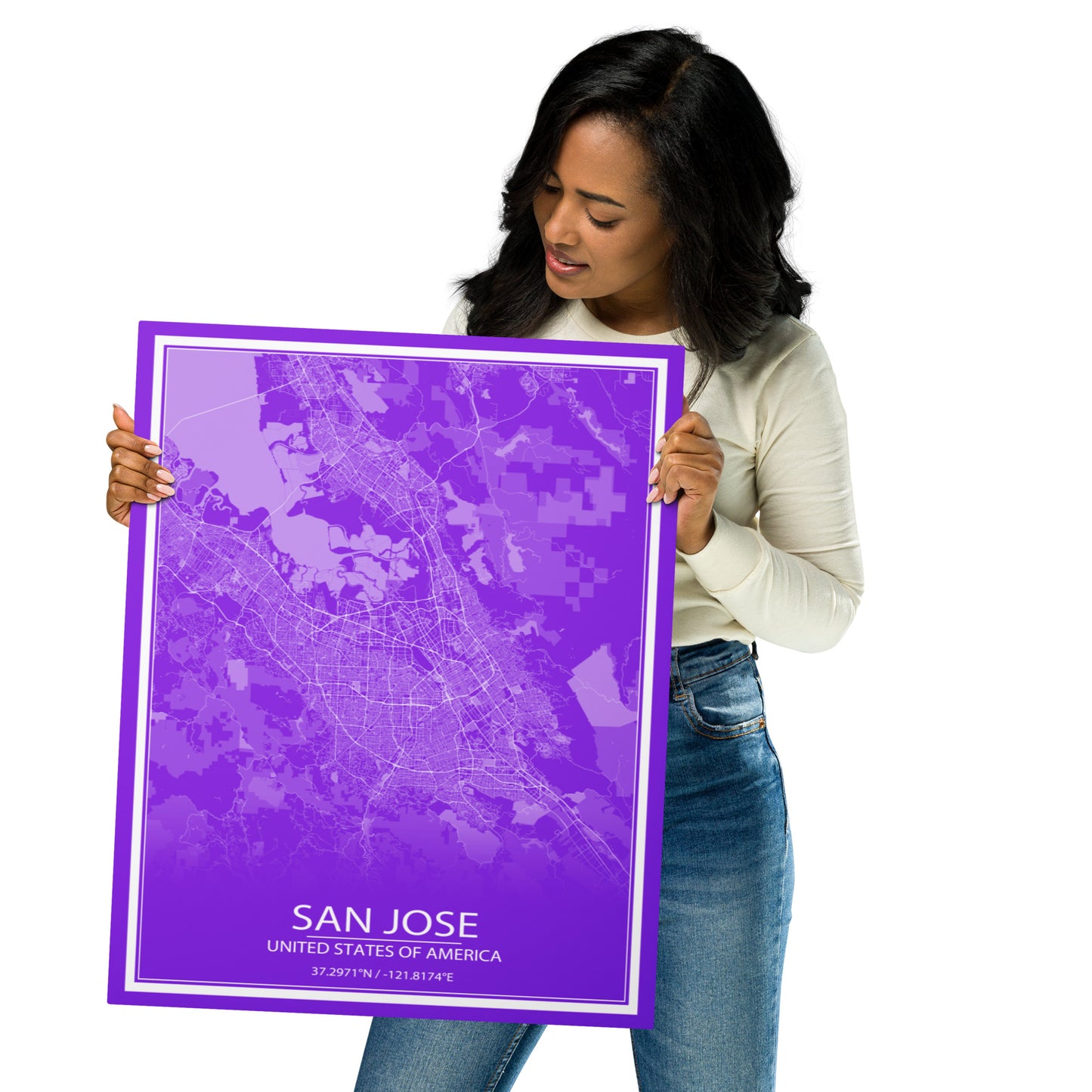 San Jose Purple and White Metal Map