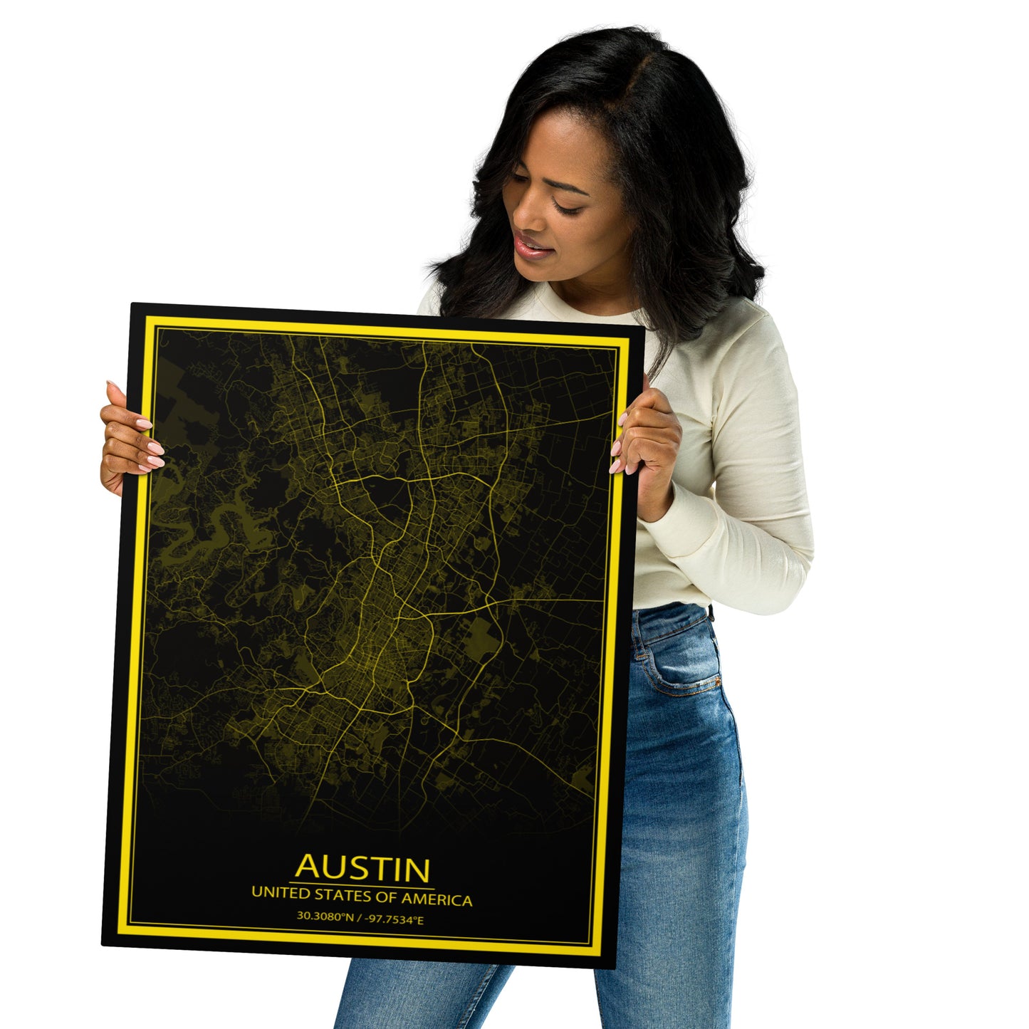 Austin Black and Yellow Metal Map