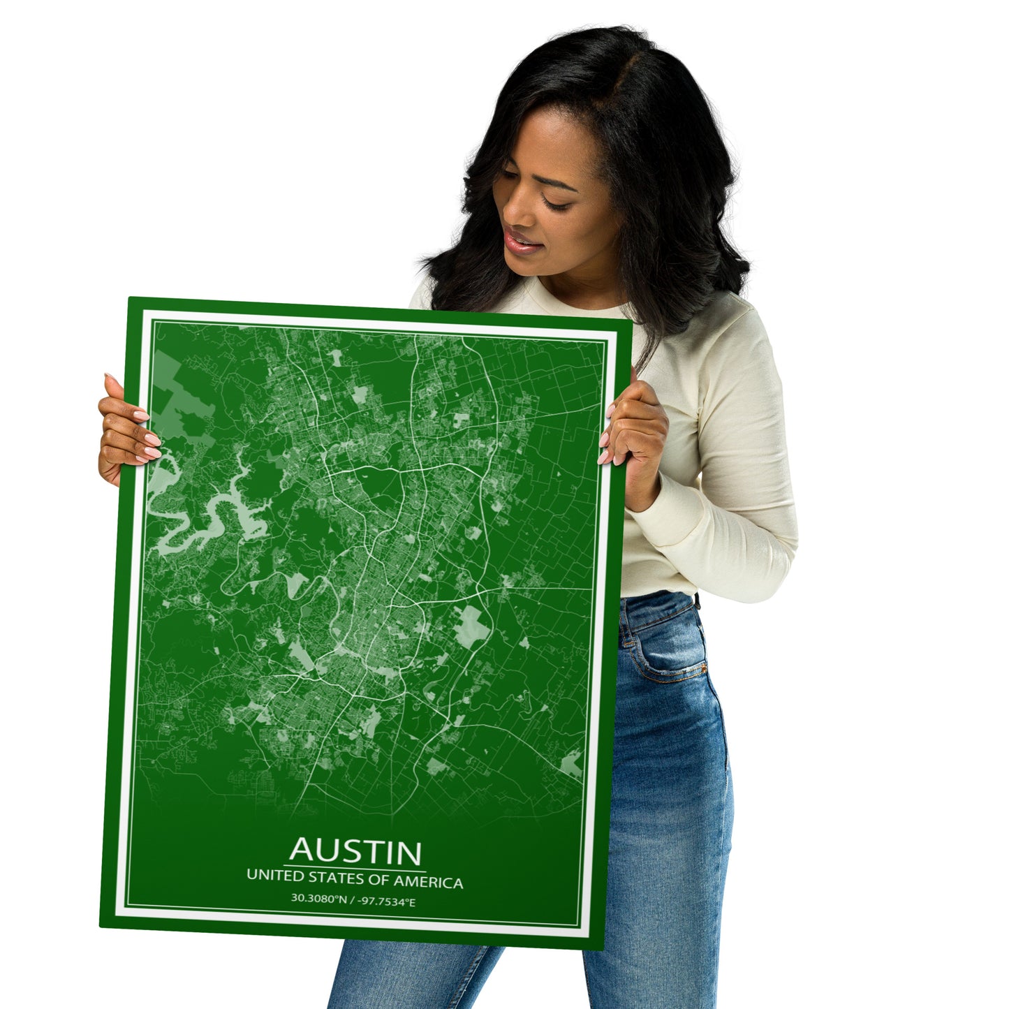 Austin Green and White Metal Map