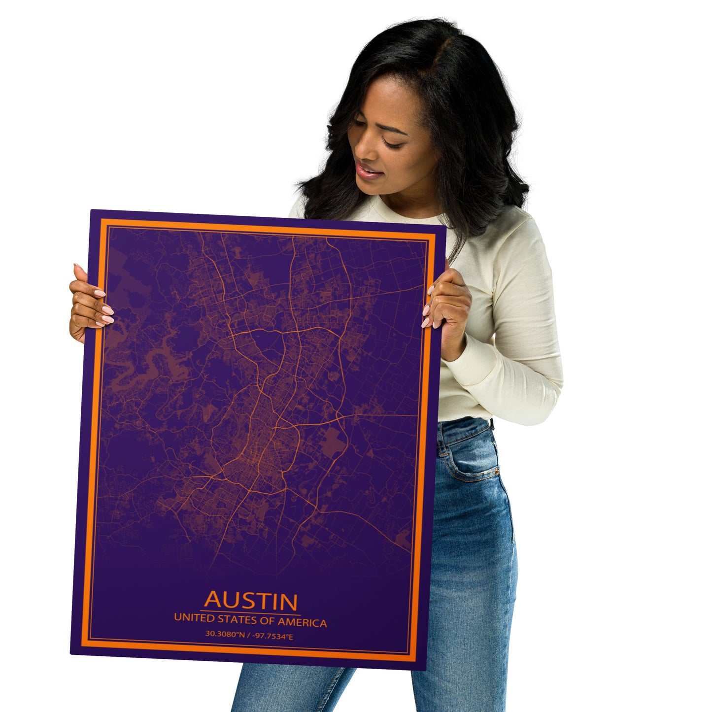 Austin Purple and Orange Metal Map