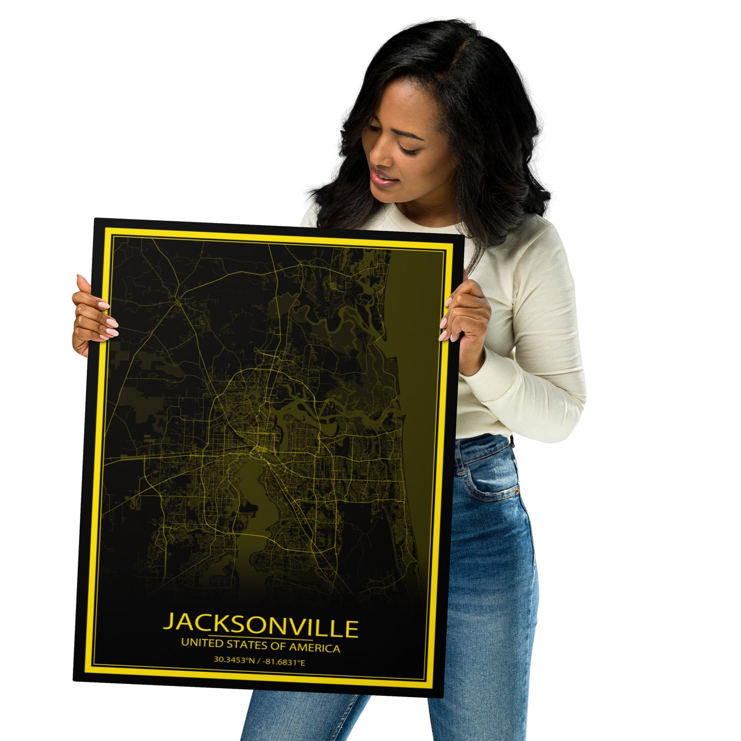 Jacksonville Black and Yellow Metal Map