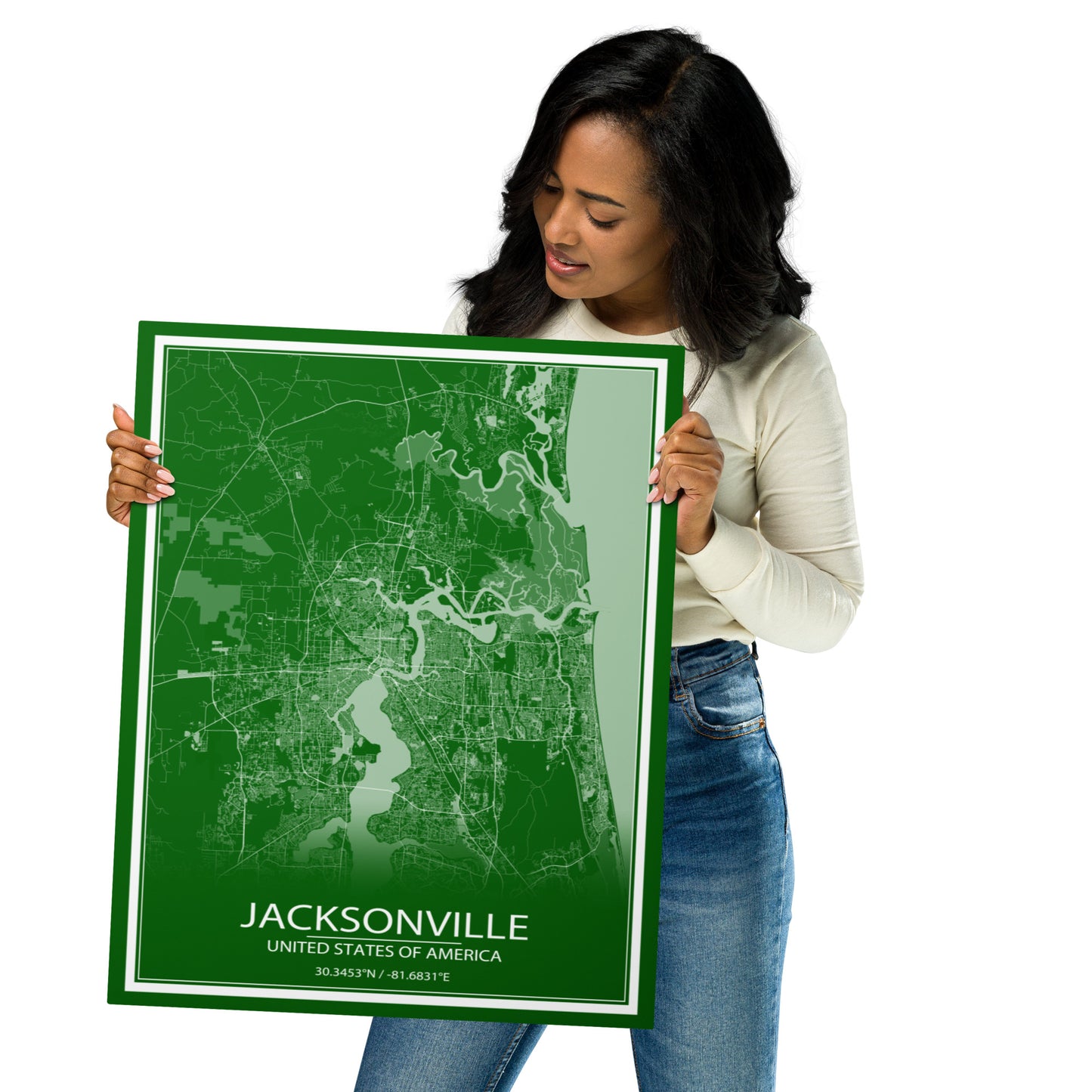 Jacksonville Green and White Metal Map