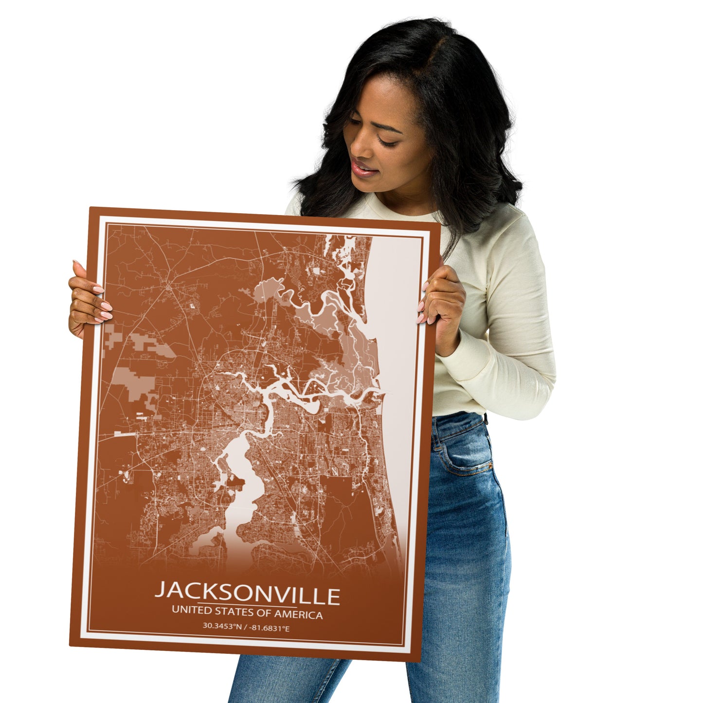 Jacksonville Brown and White Metal Map