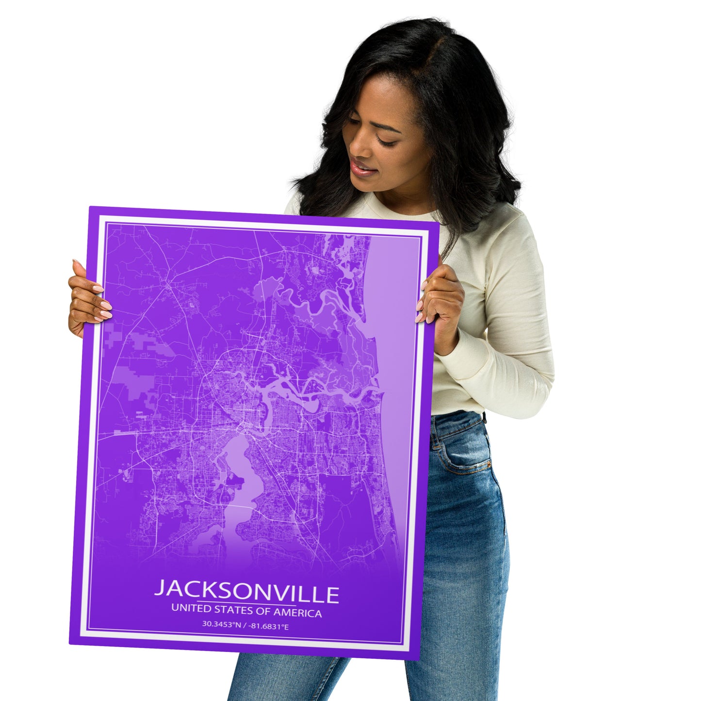 Jacksonville Purple and White Metal Map