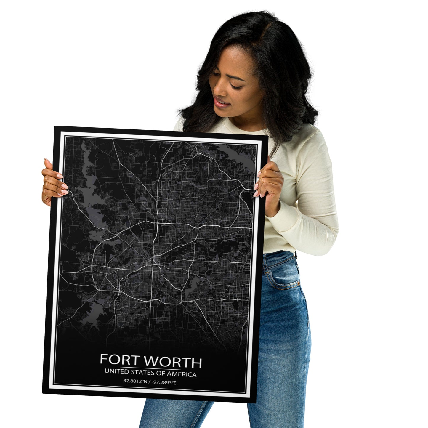 Fort Worth Black Metal Map