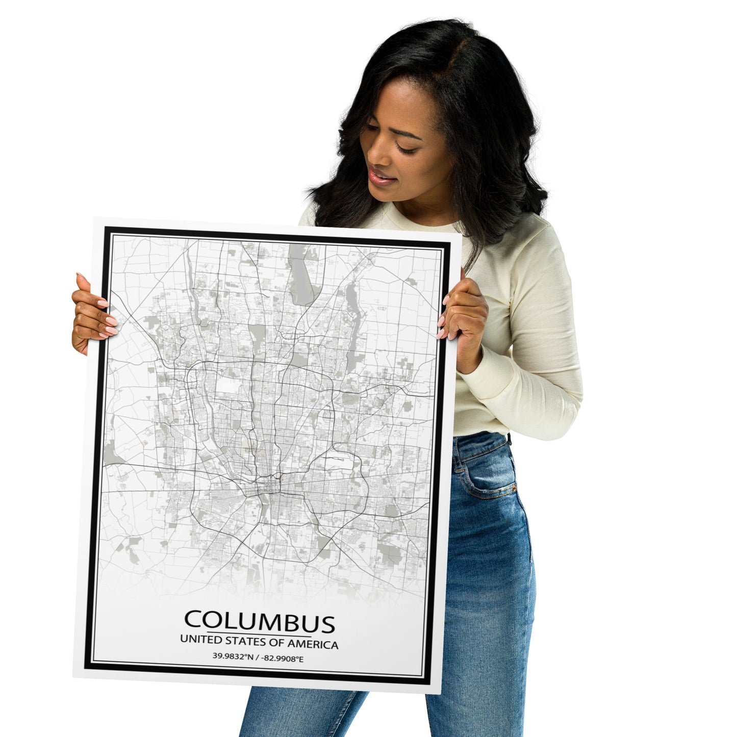 Columbus White Metal Map