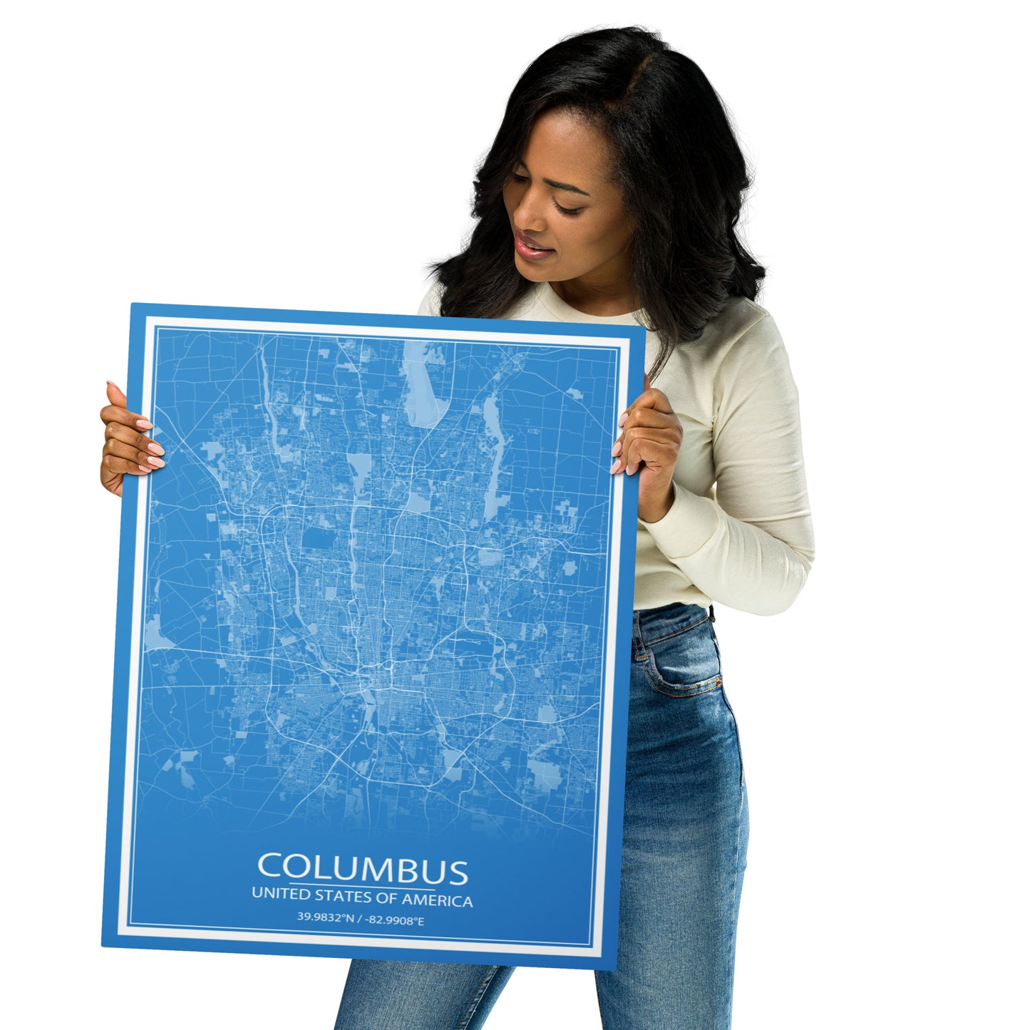 Columbus Blue and White Metal Map