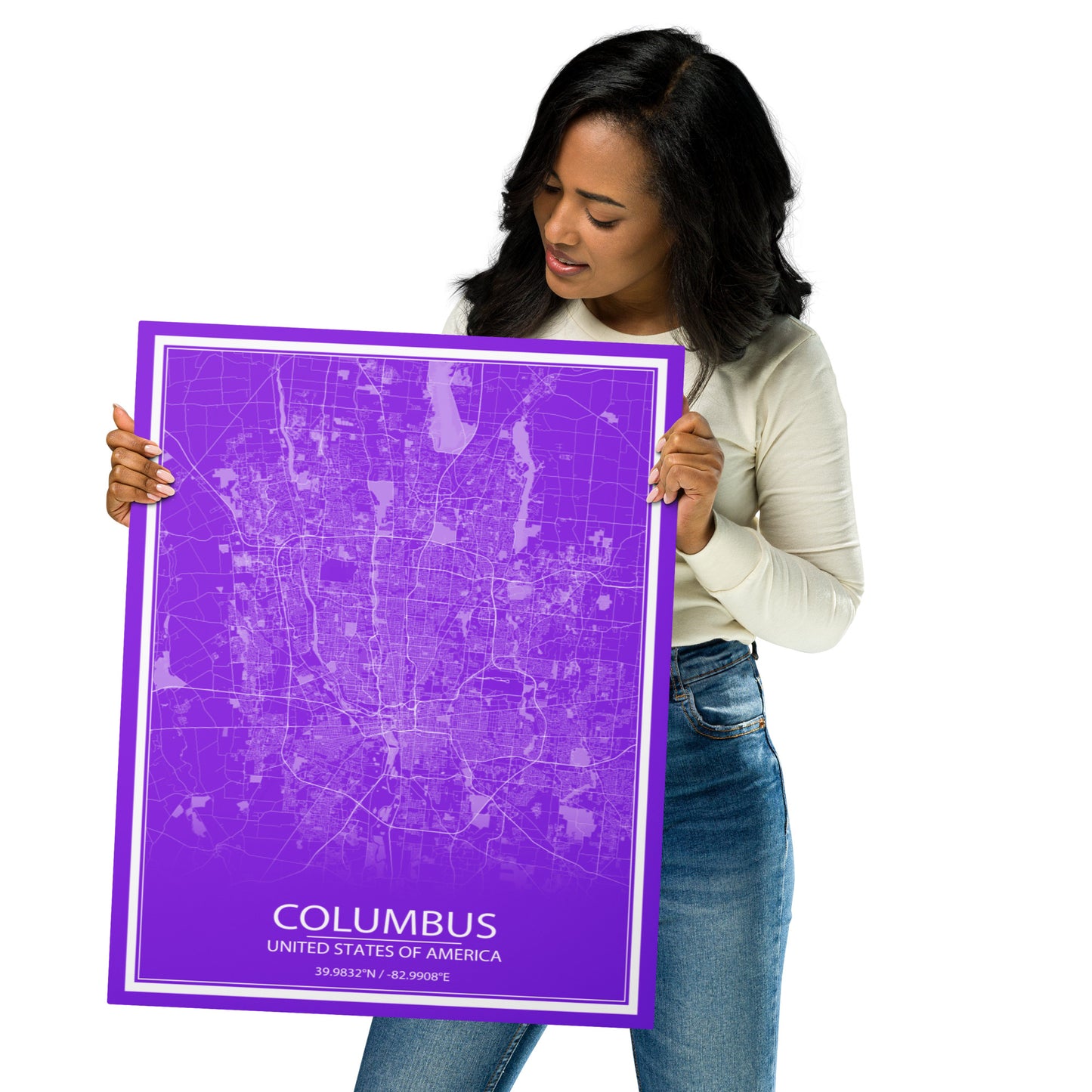 Columbus Purple and White Metal Map