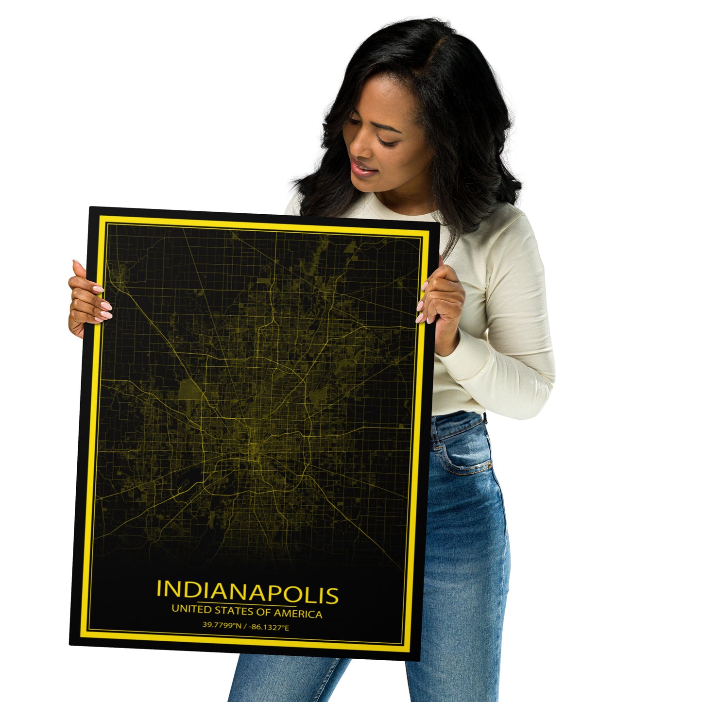 Indianapolis Black and Yellow Metal Map