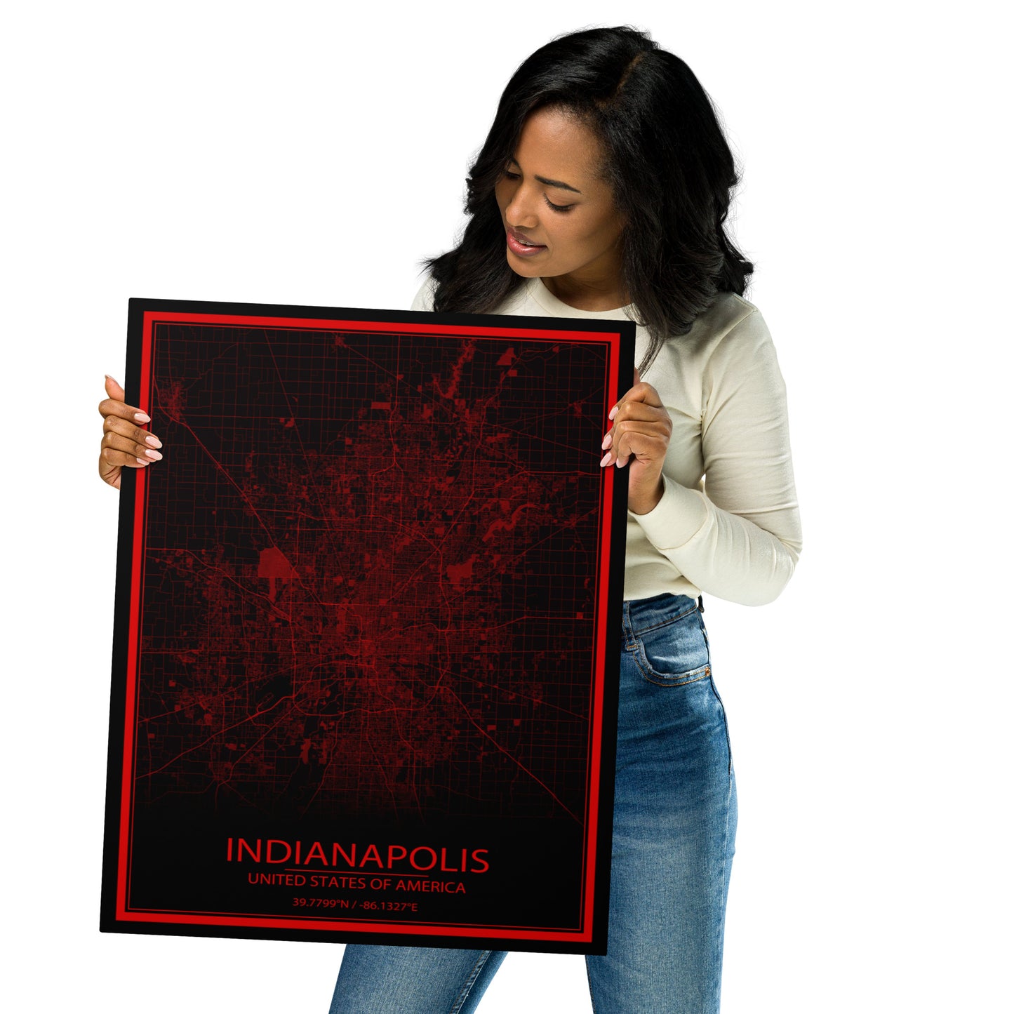 Indianapolis Black and Red Metal Map