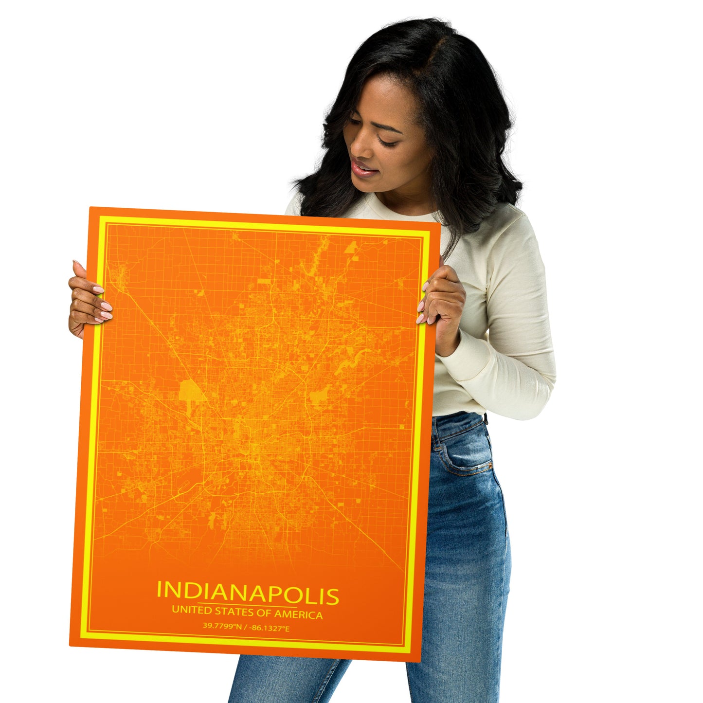 Indianapolis Orange and Yellow Metal Map