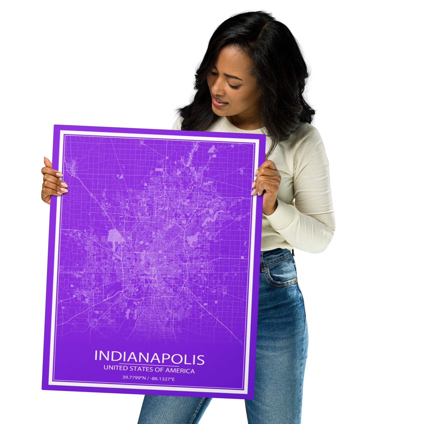 Indianapolis Purple and White Metal Map