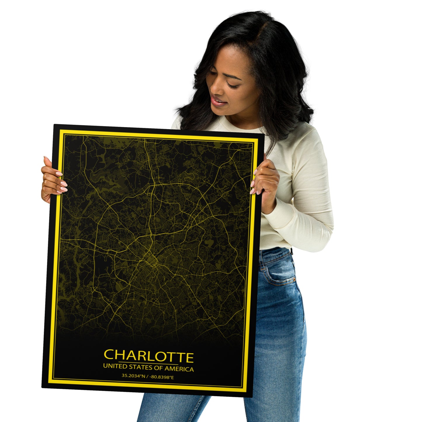 Charlotte Black and Yellow Metal Map