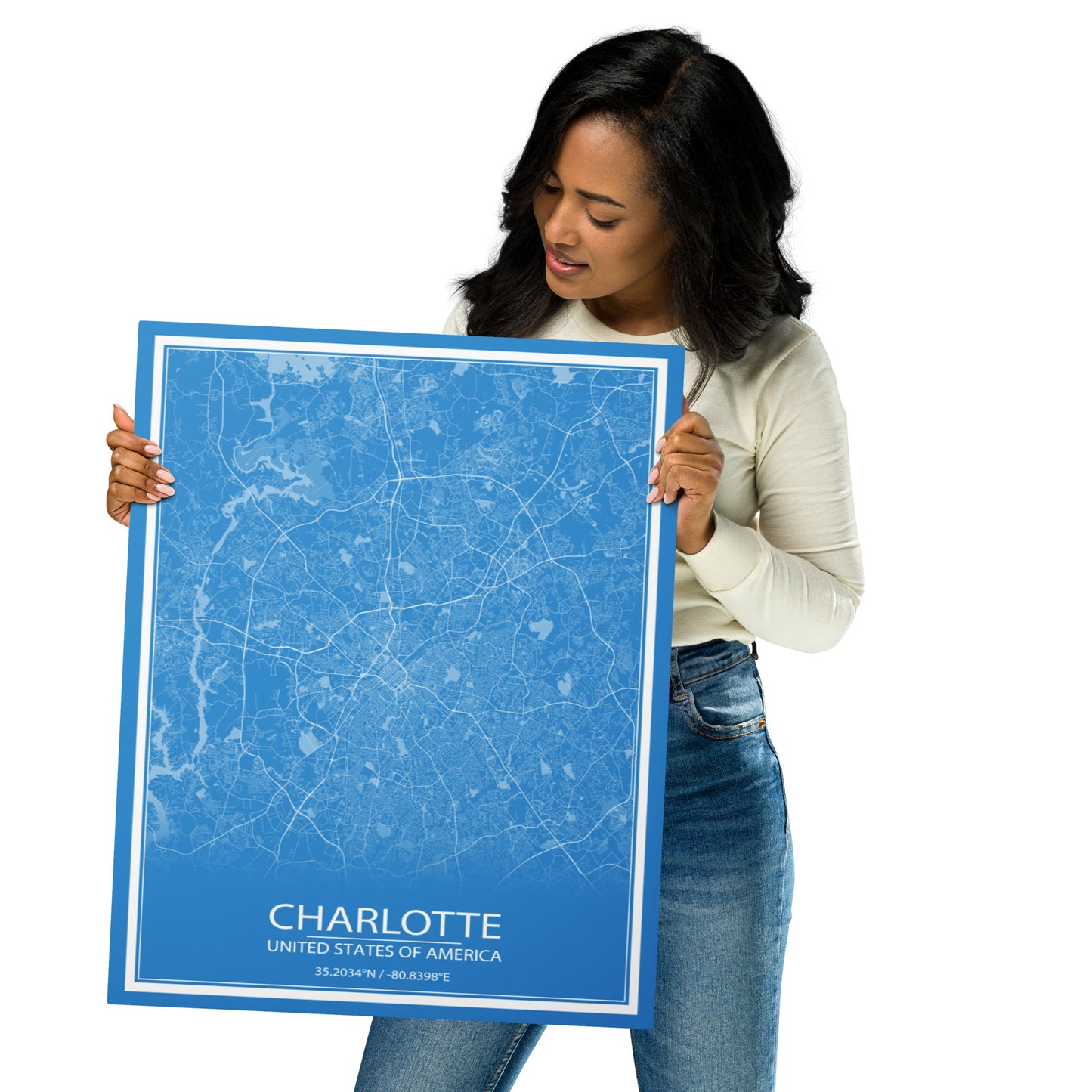 Charlotte Blue and White Metal Map