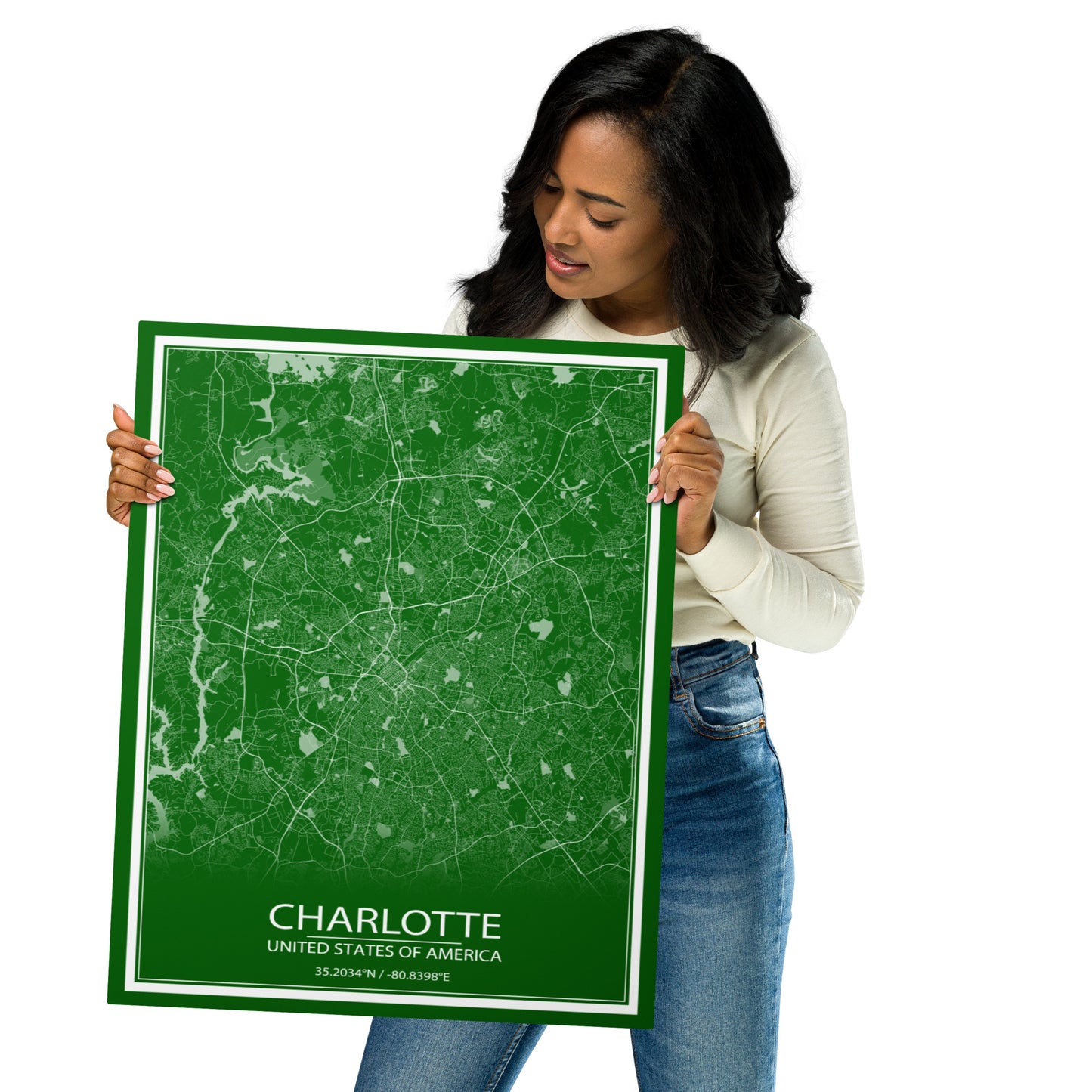 Charlotte Green and White Metal Map