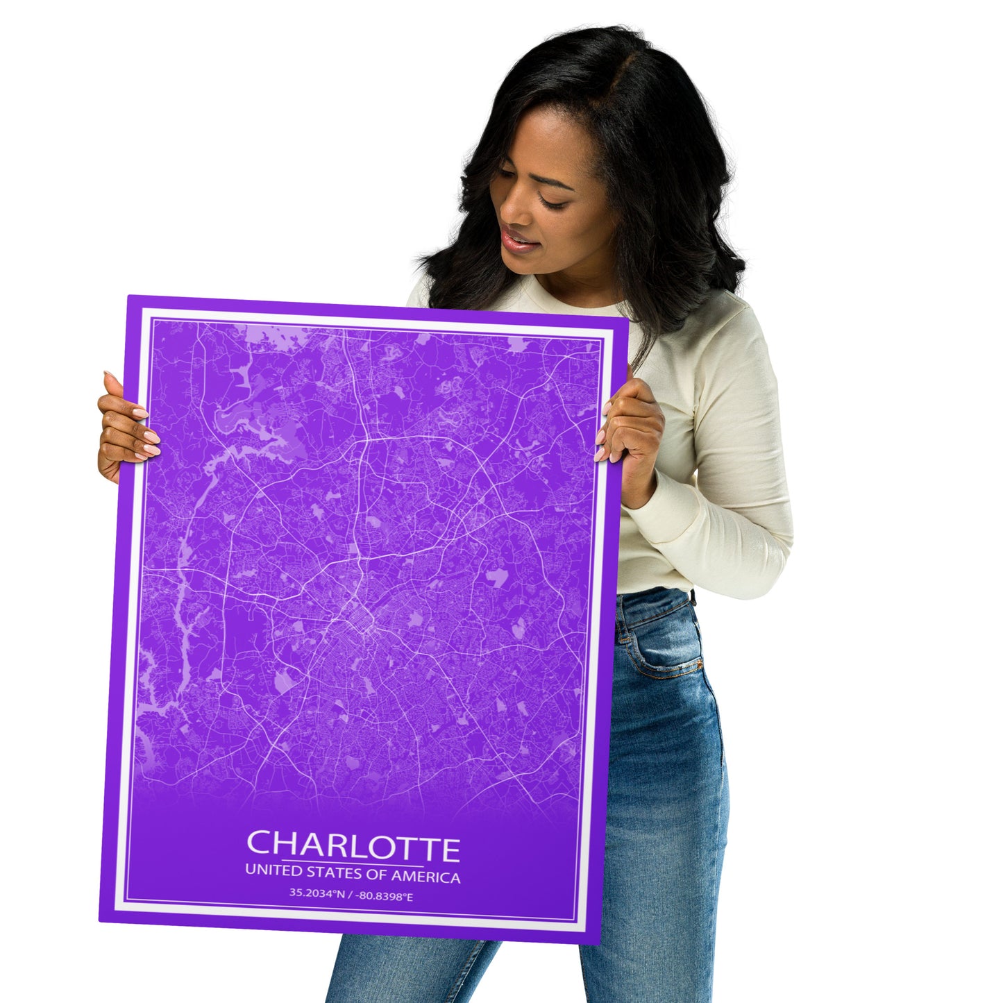 Charlotte Purple and White Metal Map