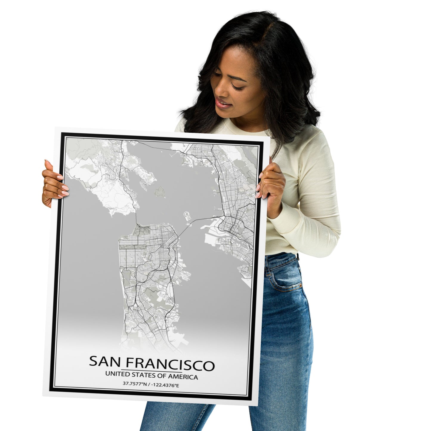 San Francisco White Metal Map