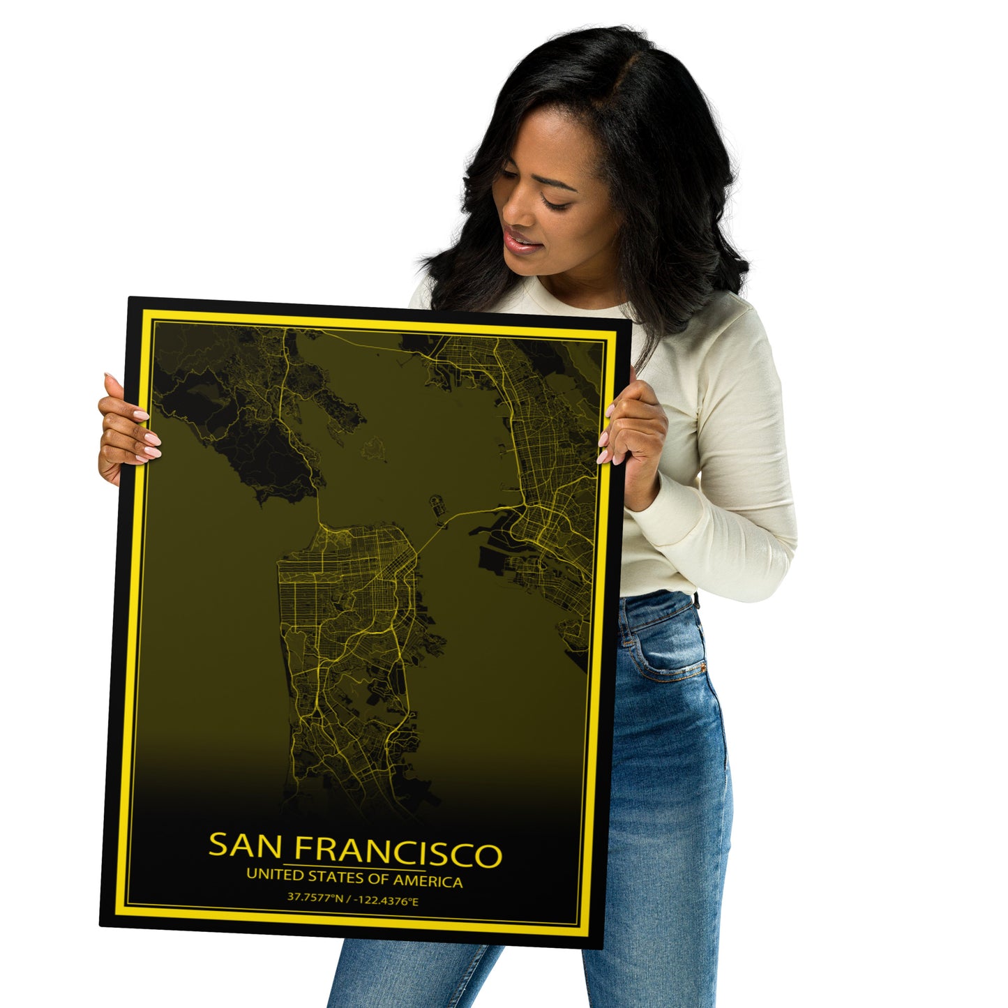 San Francisco Black and Yellow Metal Map