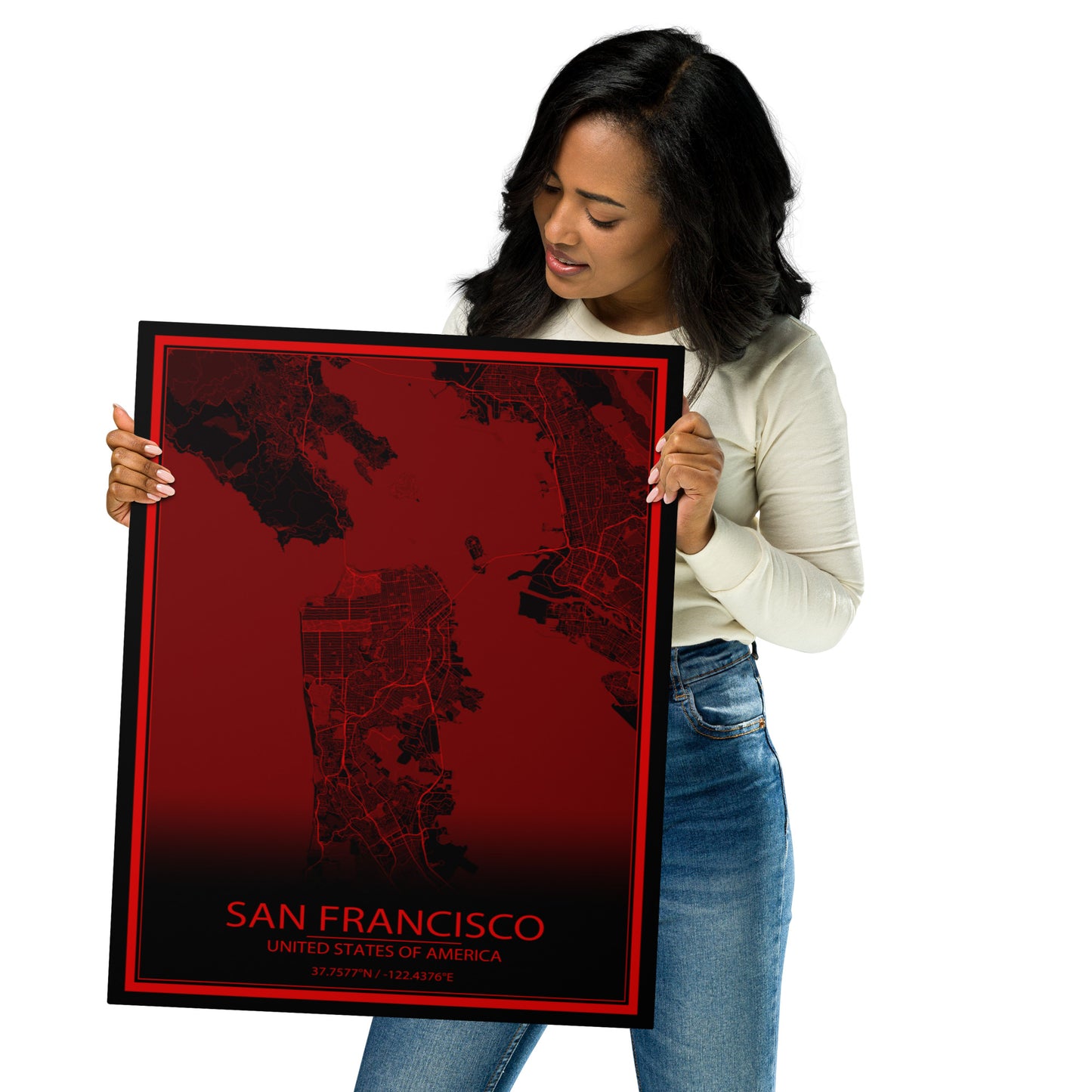 San Francisco Black and Red Metal Map