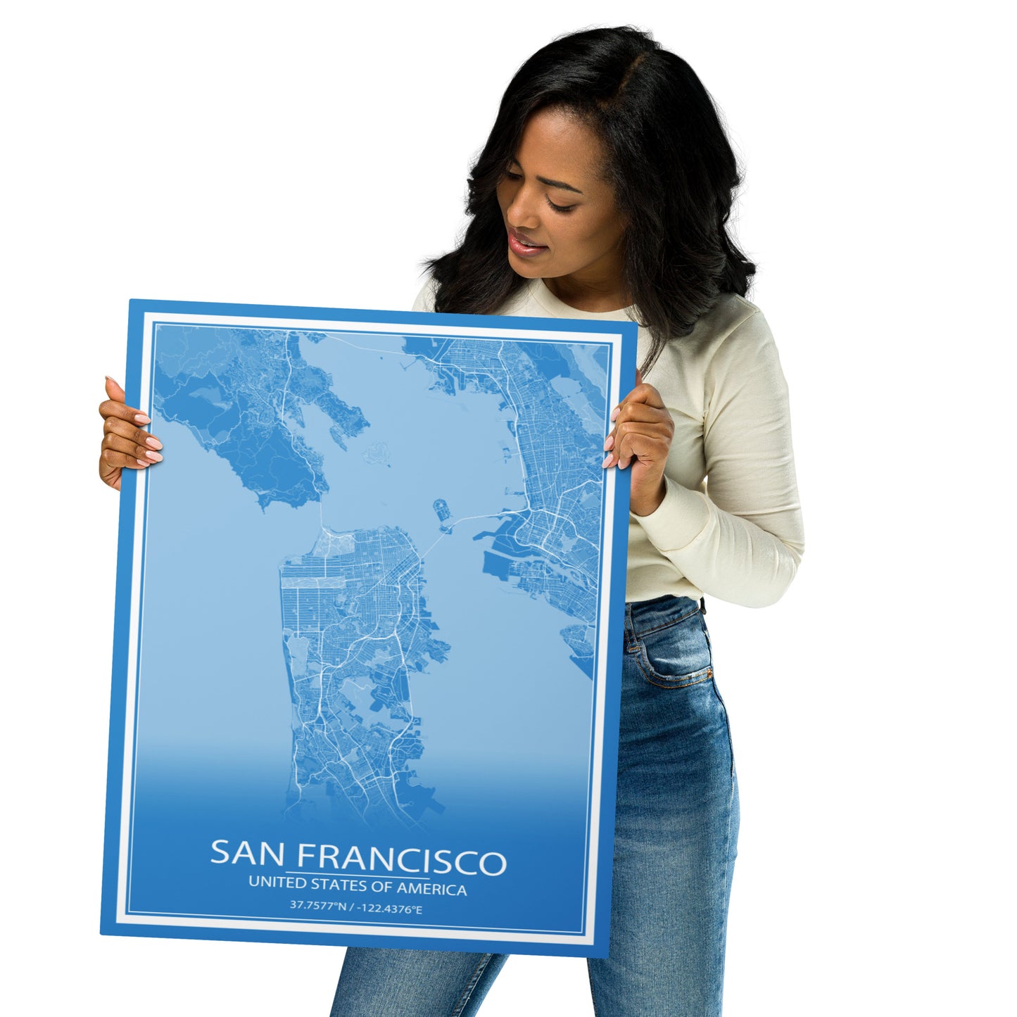 San Francisco Blue and White Metal Map