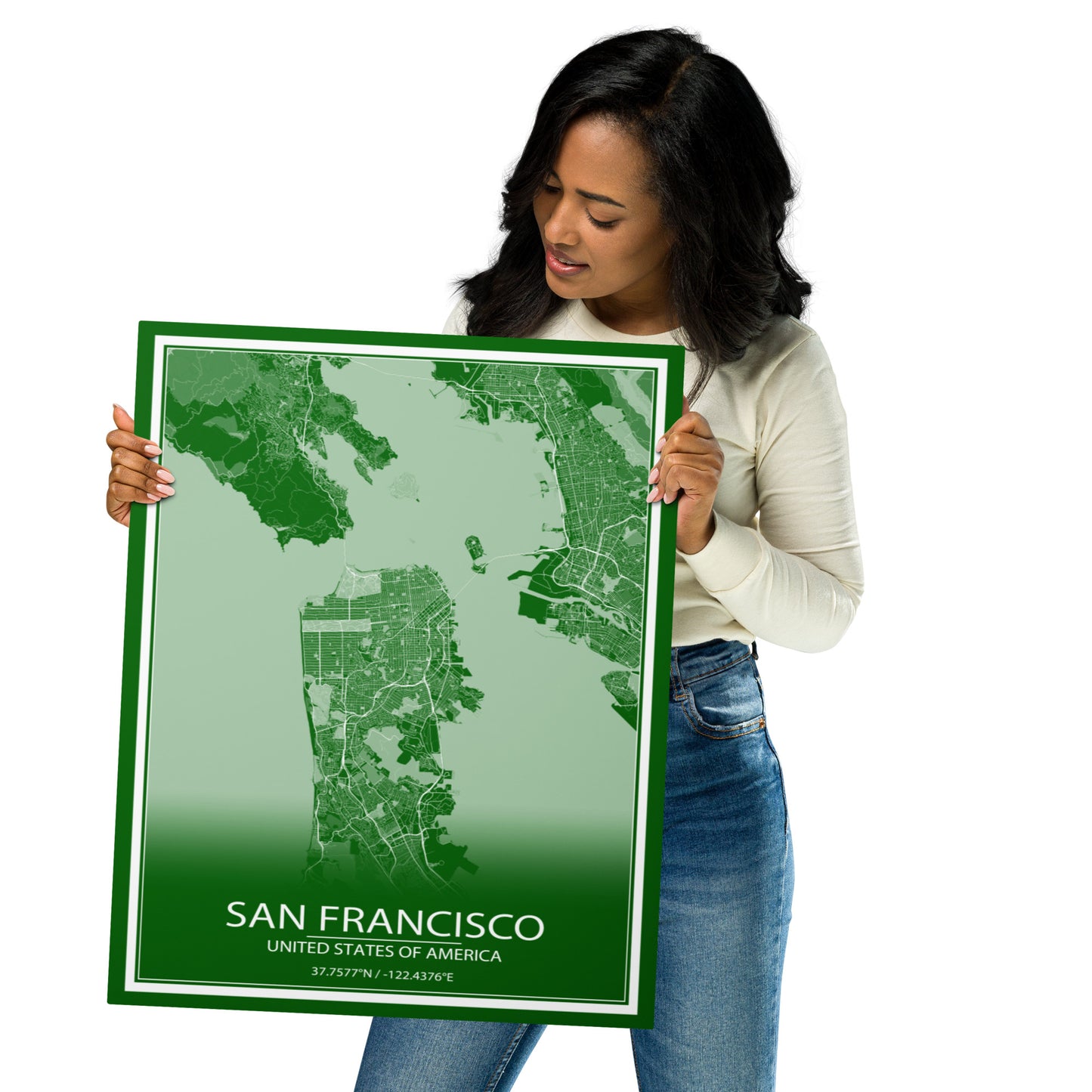 San Francisco Green and White Metal Map